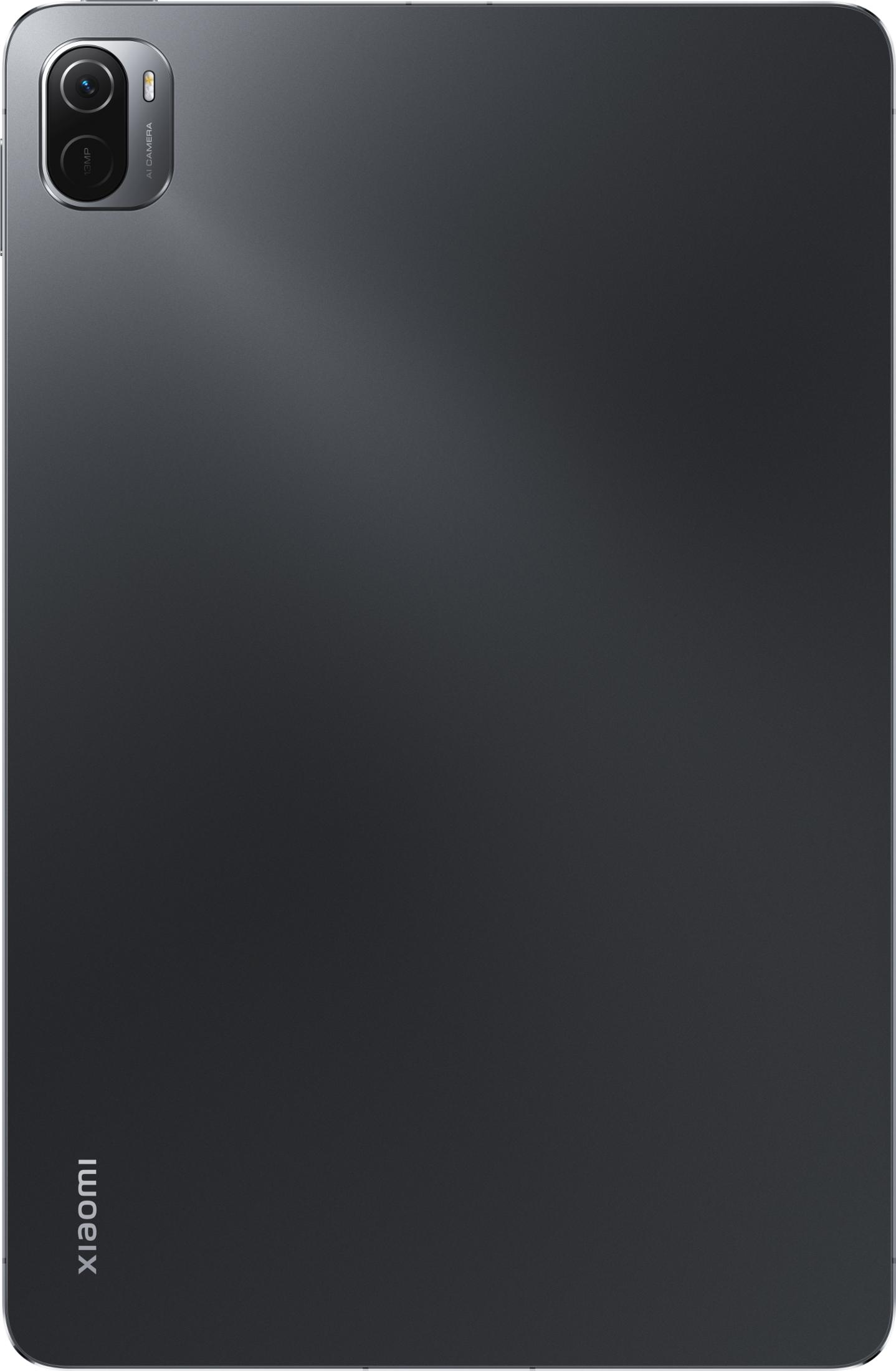 Rückseite eines grauen Xiaomi Tablets mit zwei Kameras und Blitz oben links.