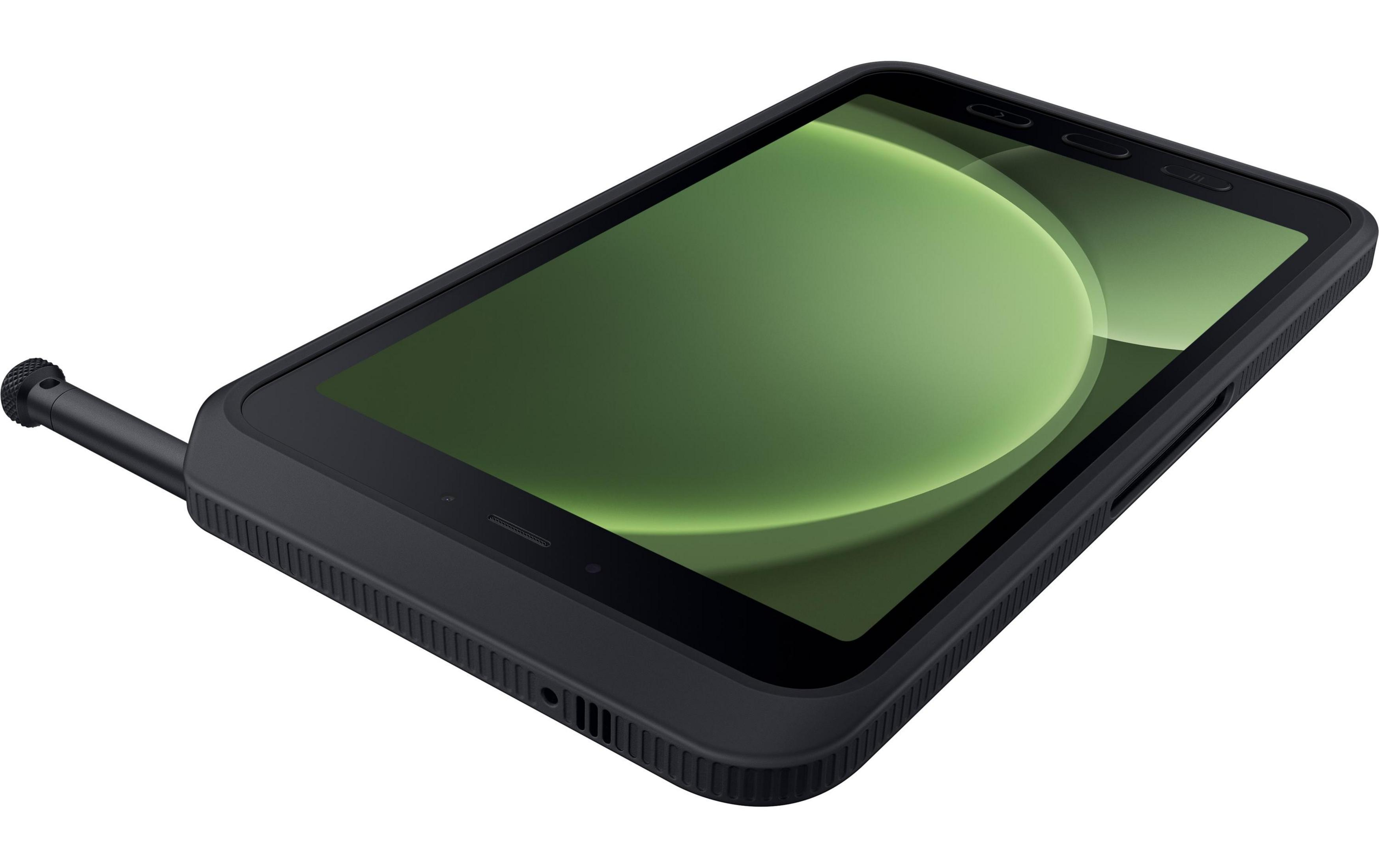 Czarny smartfon z zielonym tłem i anteną.