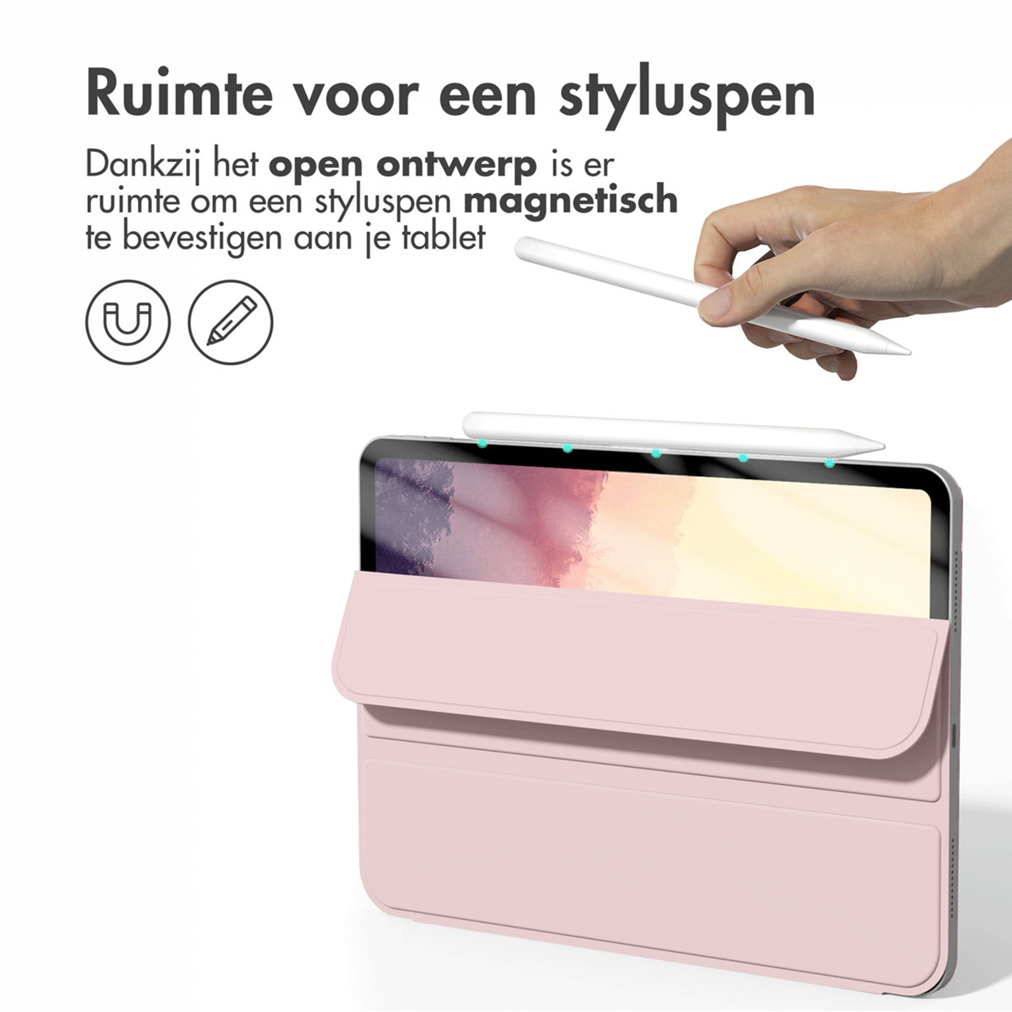 A stylus magnetically attaches to a tablet.