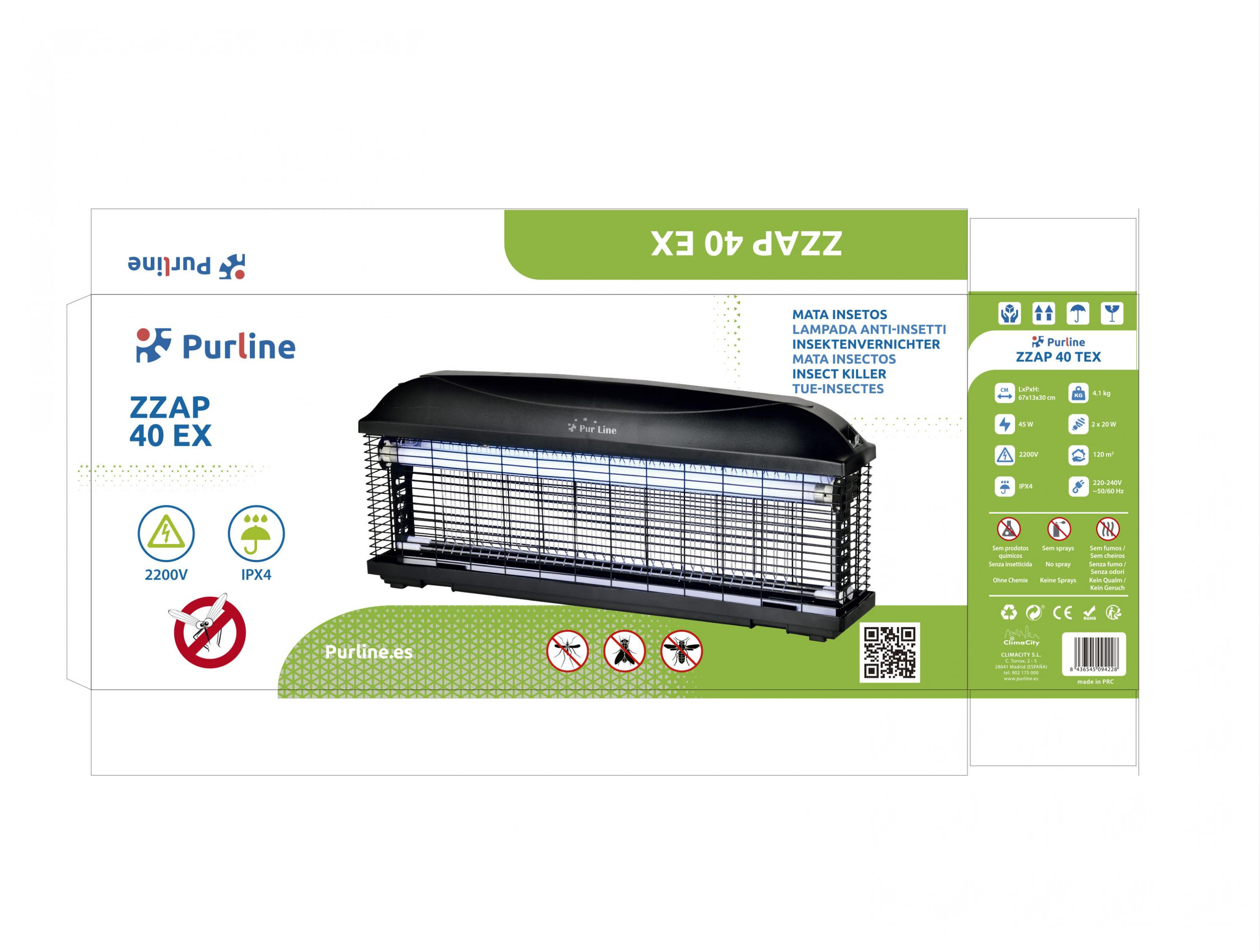 Un insecticida negro Purline con luces azules, 2200V, IPX4.