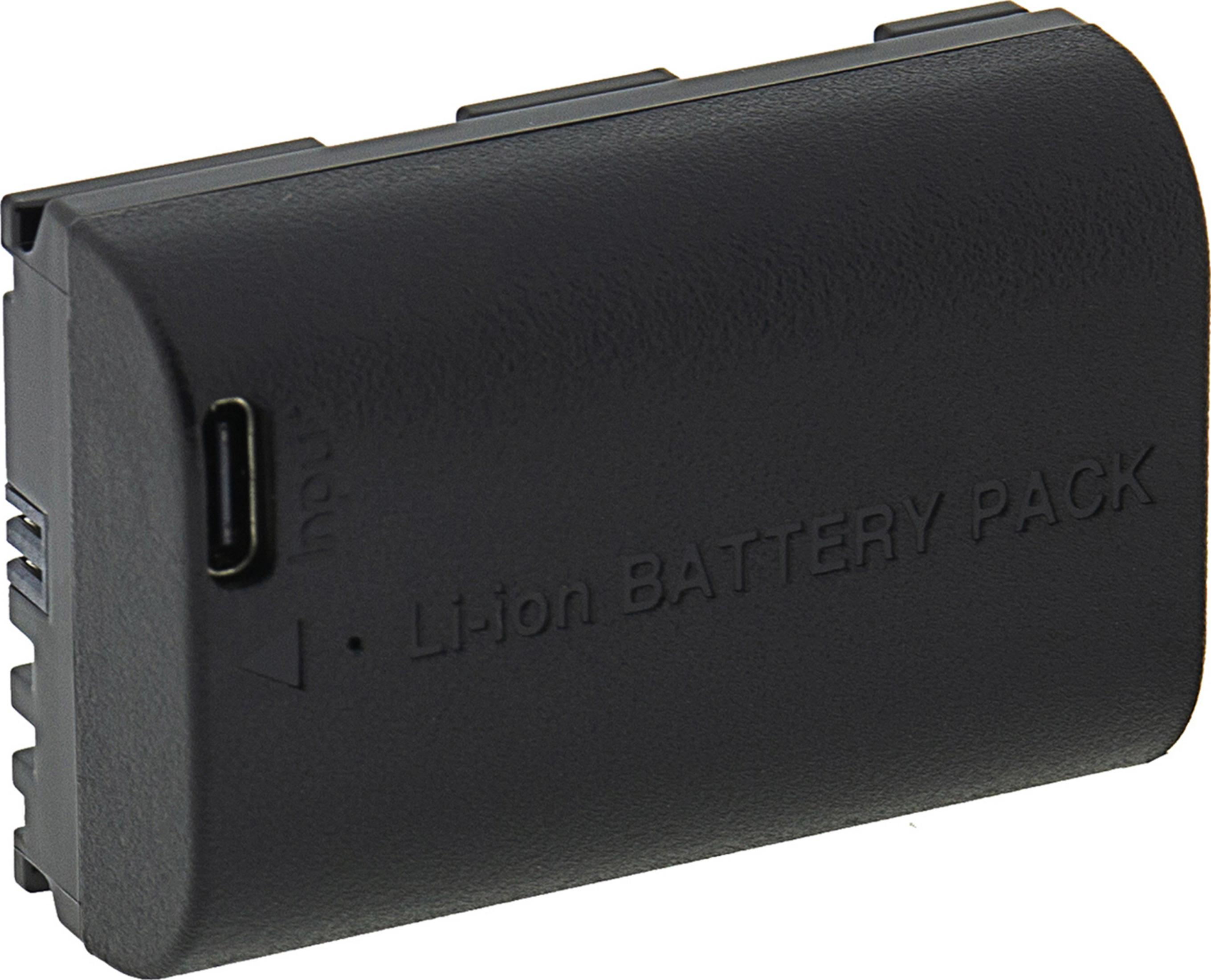 Schwarzer Akku mit USB-C-Anschluss und Aufprallstruktur an der Seite.