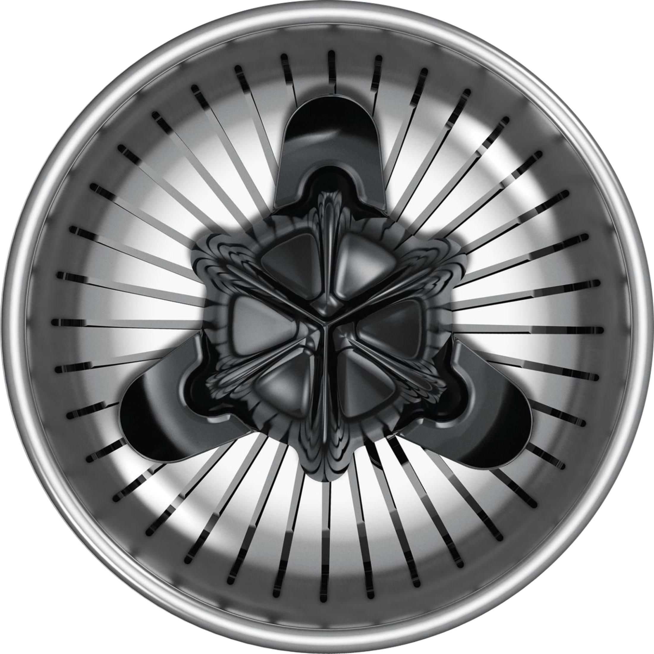 Zbliżenie metalowego sitka zlewozmywakowego z promienistymi szczelinami i centralnym wzorem gwiazdy.