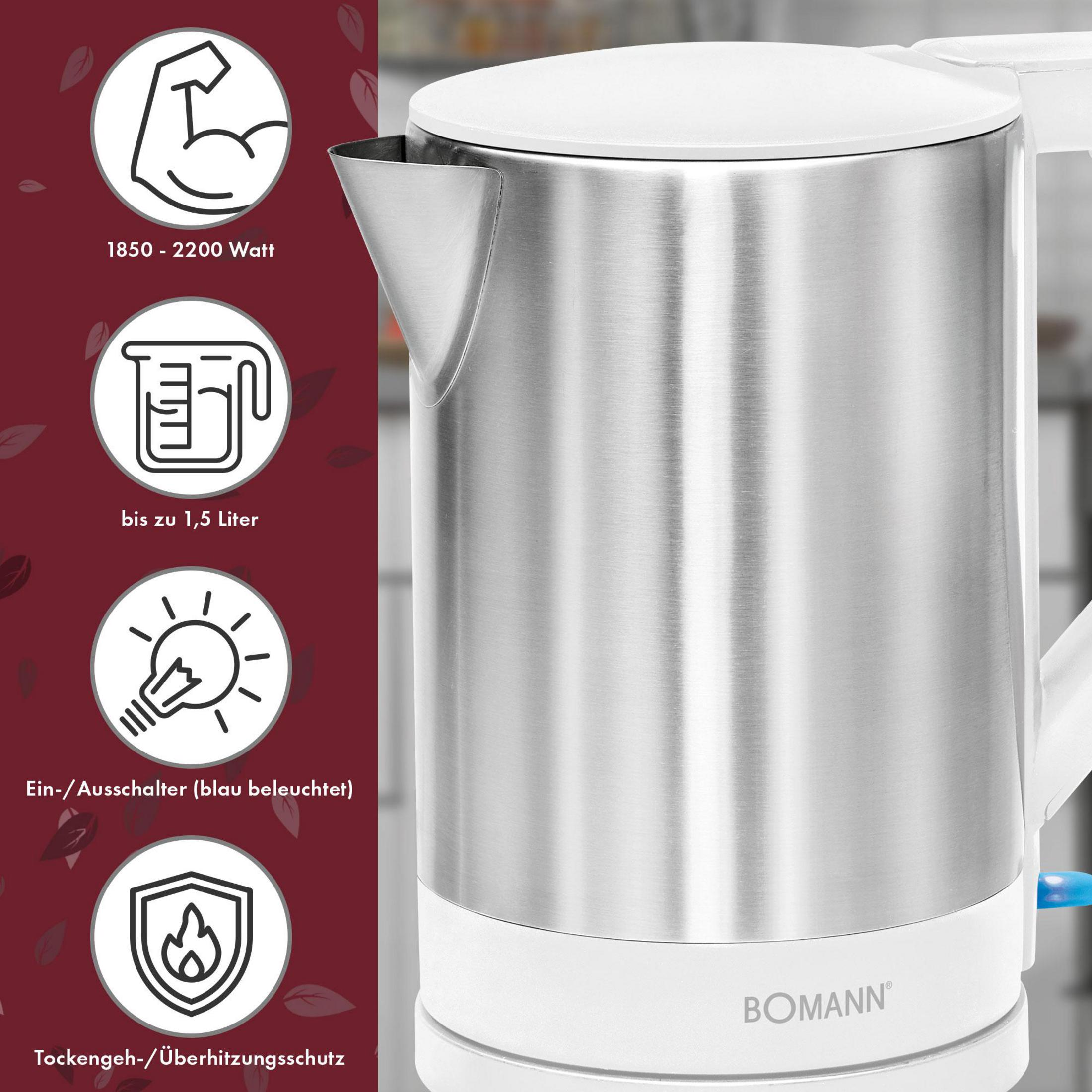 Czajnik stalowy 1,5L, 2200W, podświetlany włącznik.