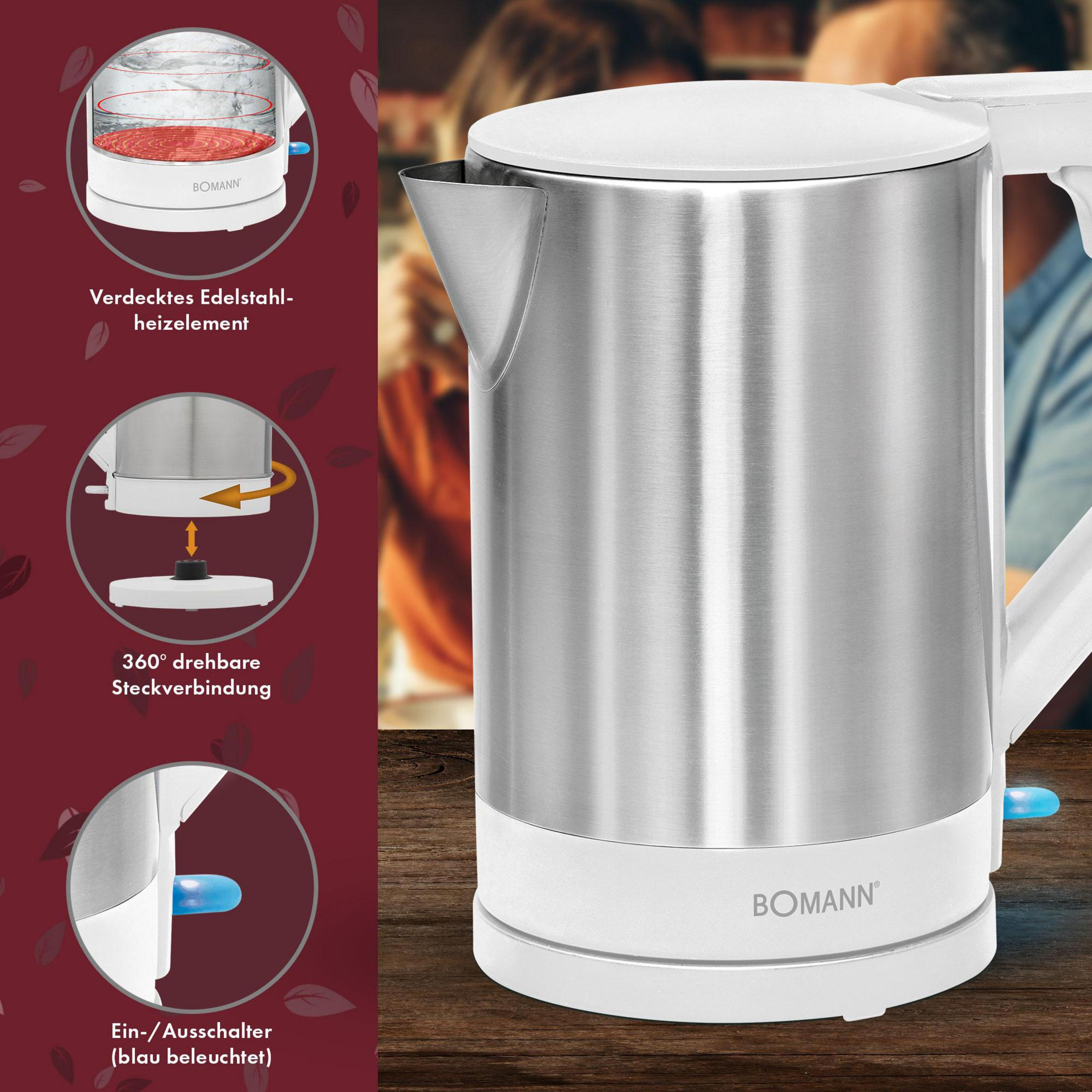 Czajnik stalowy z podświetlanym włącznikiem i podstawą 360°.