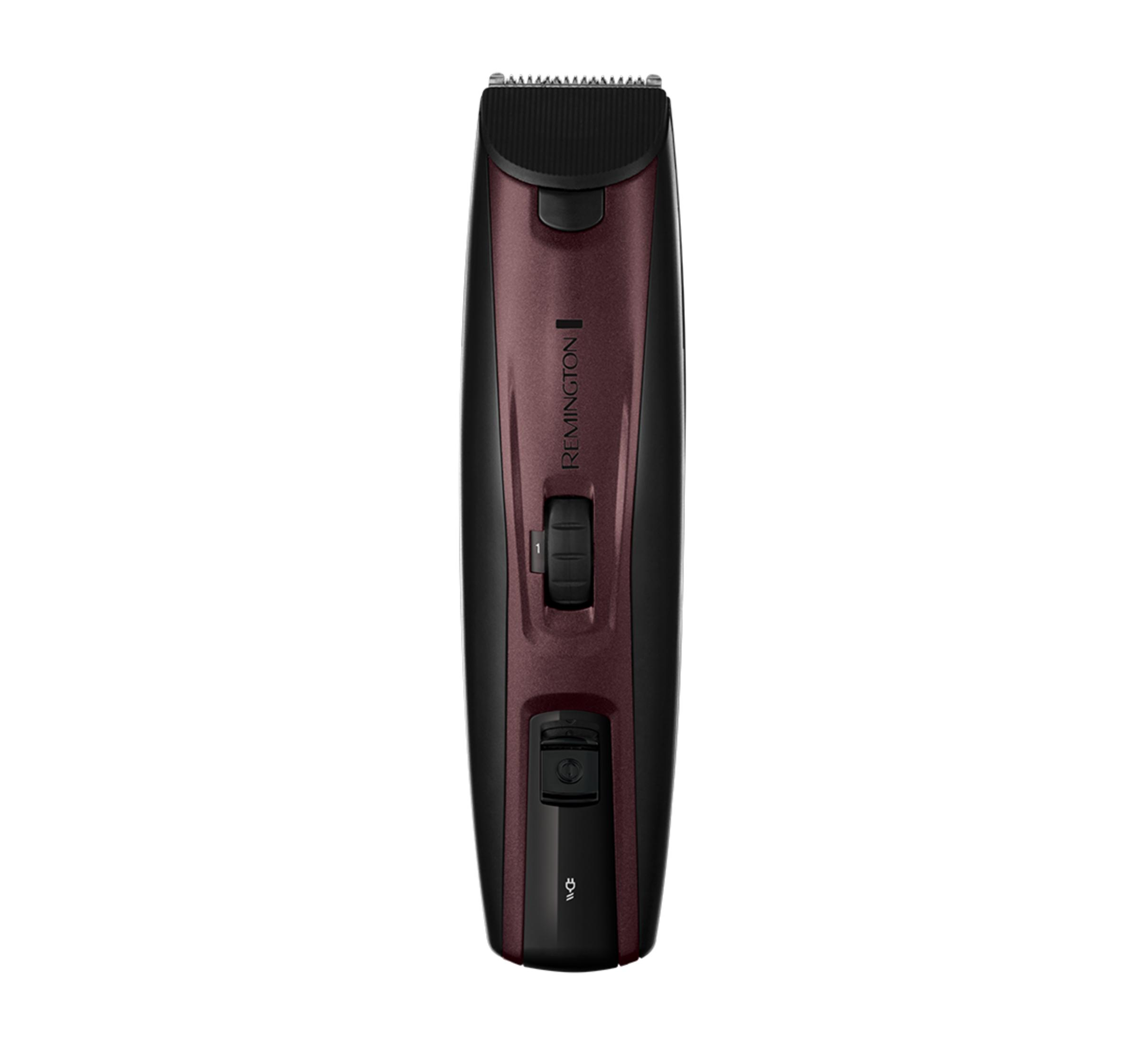 Un rifinitore Remington rosso scuro con accenti e interruttori neri.