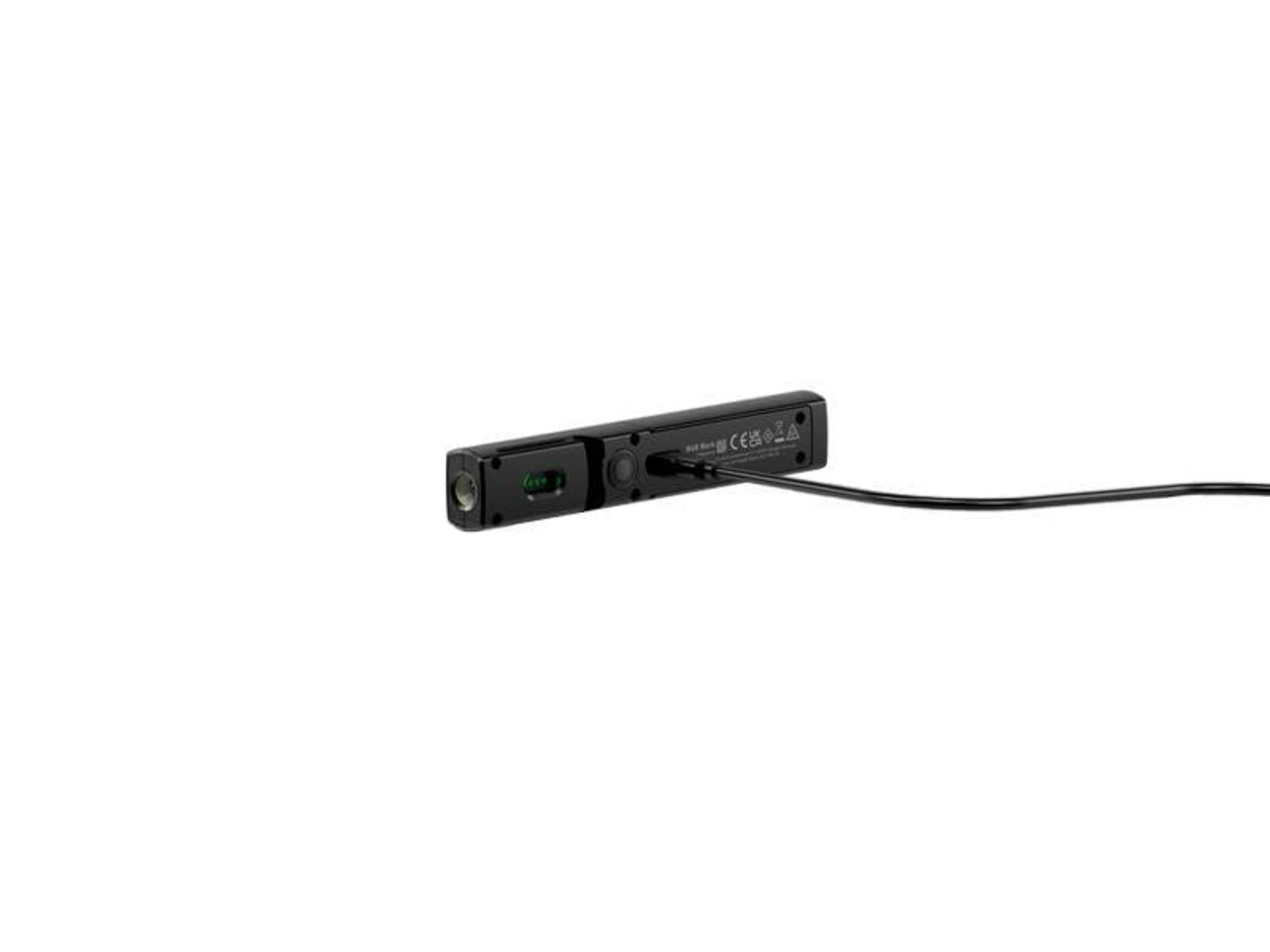 Ein schwarzes Messgerät mit einem Kabel, das an der rechten Seite angeschlossen ist.