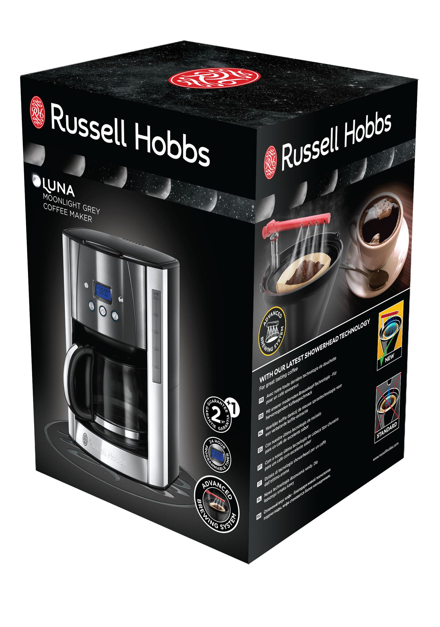 Ekspres do kawy Russell Hobbs LUNA Moonlight Grey z cyfrowym wyświetlaczem i technologią showerhead.
