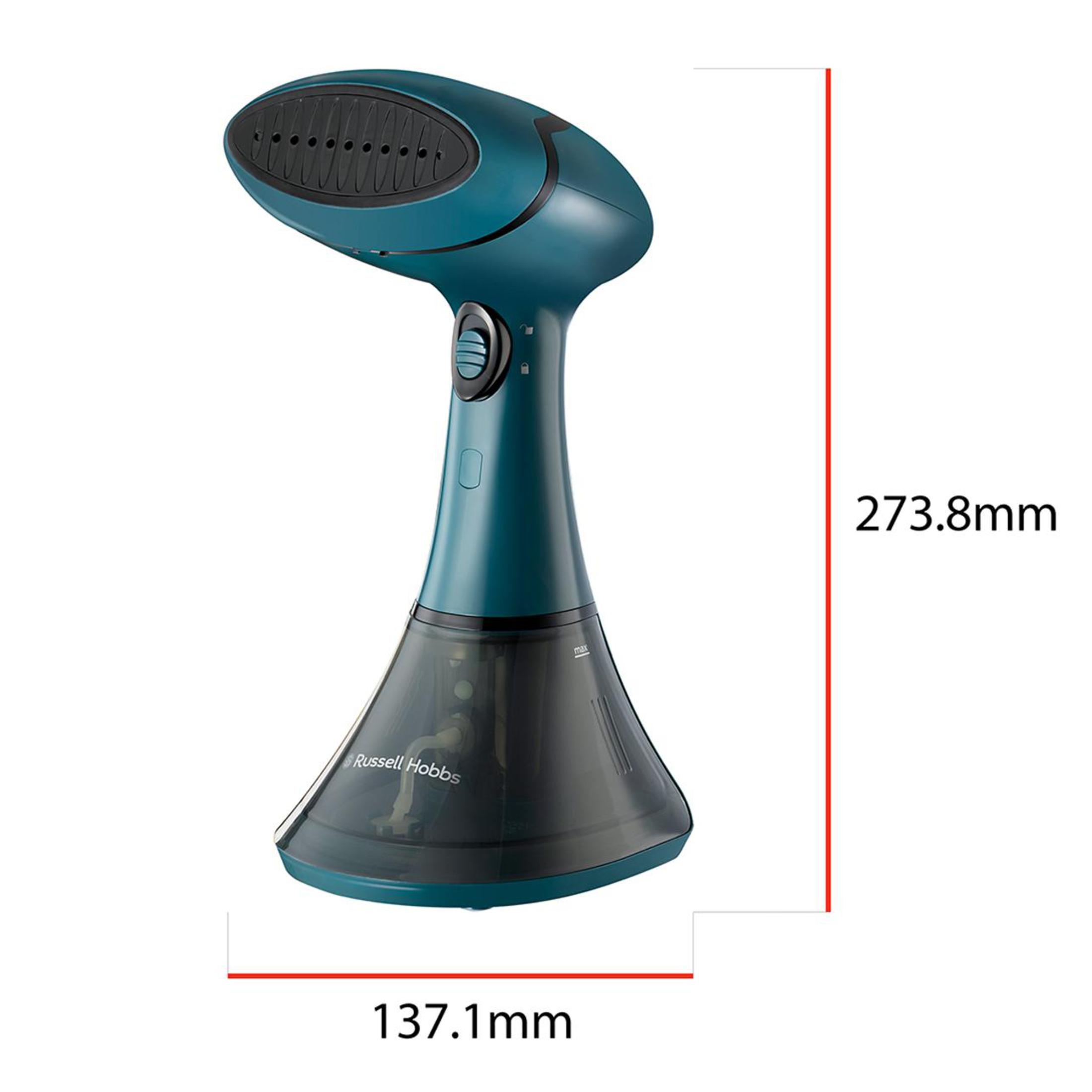 Un vaporizzatore portatile verde acqua con serbatoio trasparente.