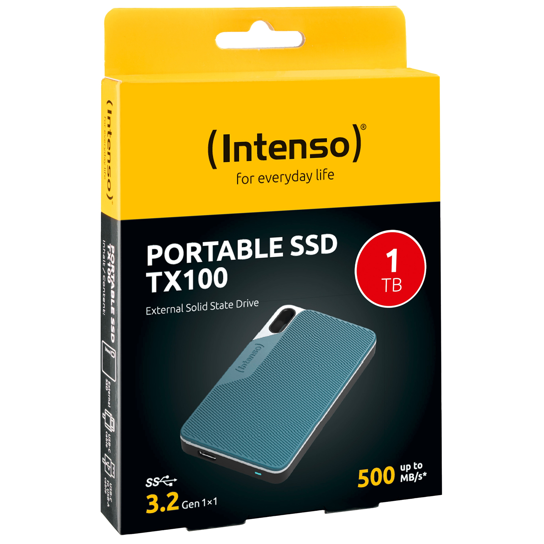 Opakowanie Intenso Portable SSD TX100 1TB, niebieskie, z USB 3.2