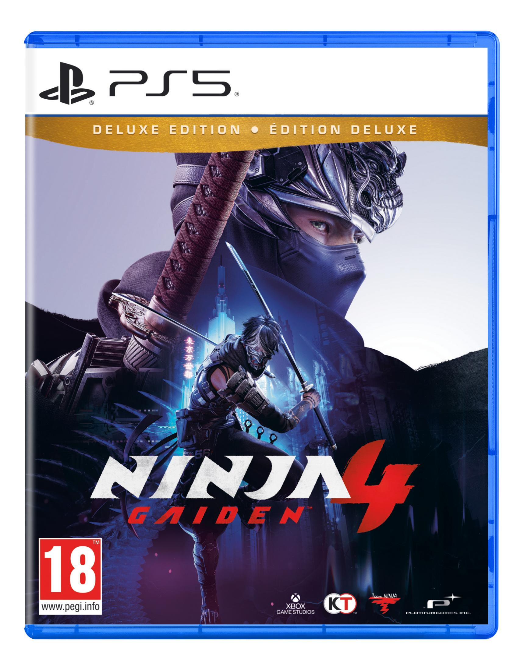 Copertina gioco PS5 con un ninja in combattimento su sfondo urbano futuristico.