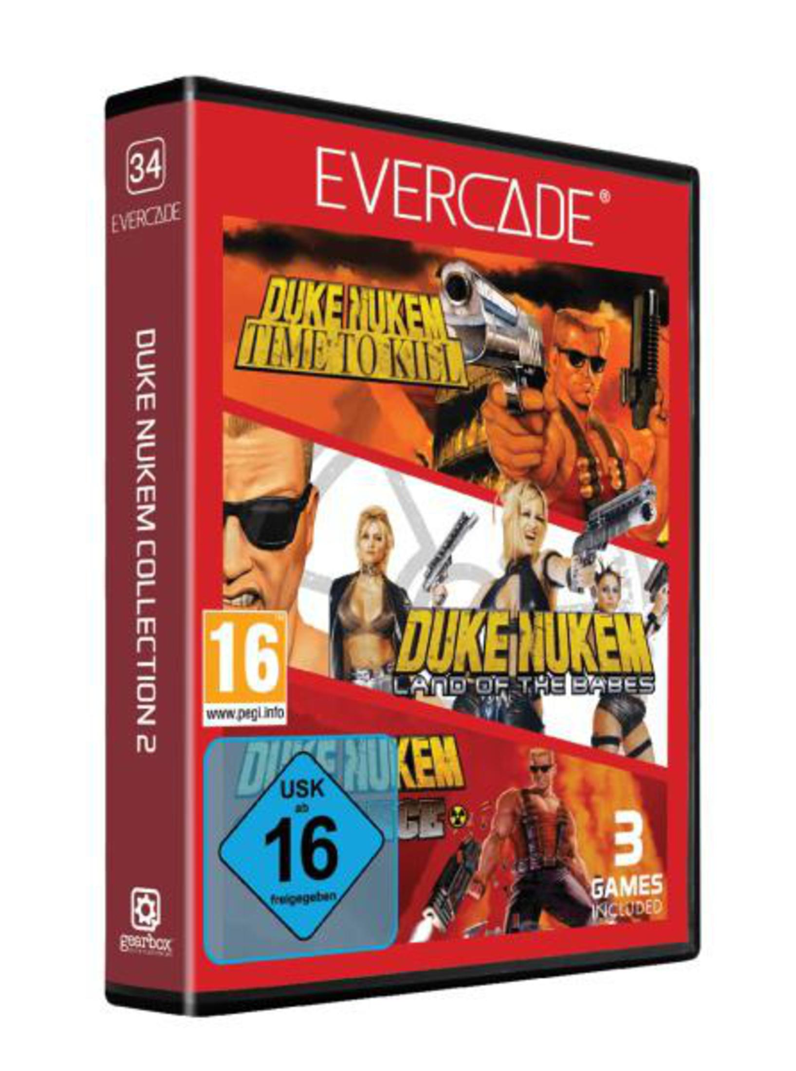 Custodia Evercade con arte di Duke Nukem, rated 16.