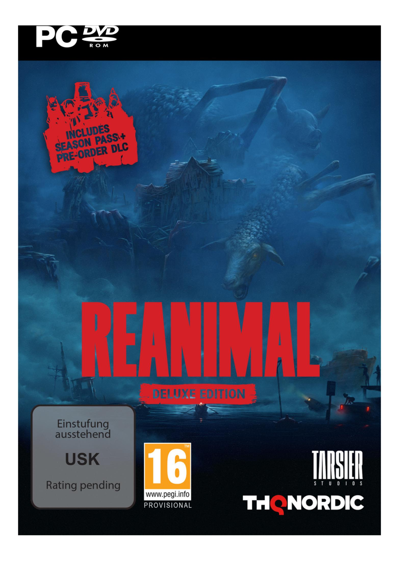 Arte scura della copertina PC con titolo "REANIMALS", mostro, fattoria e sigillo USK 16.