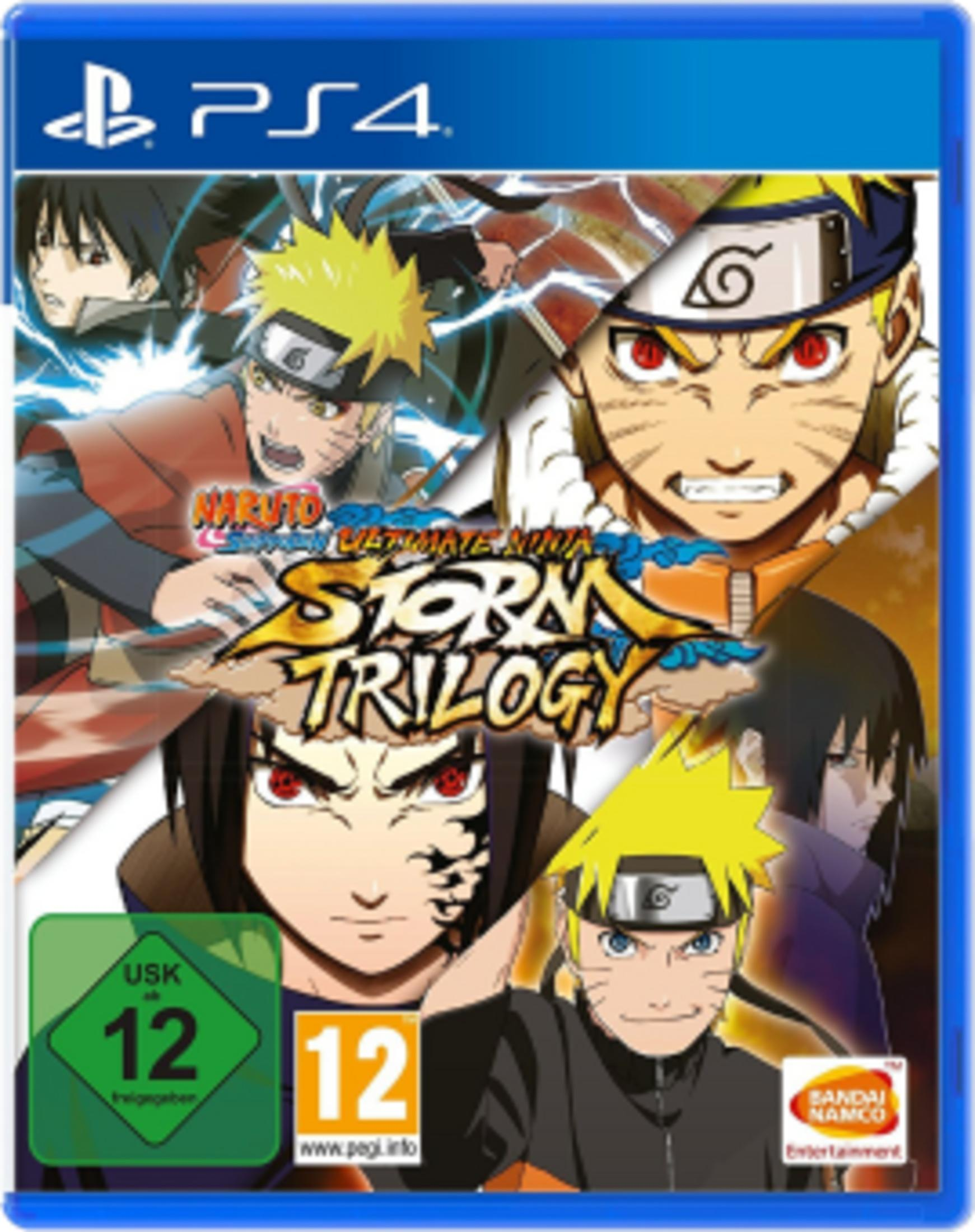Copertina gioco PS4 con personaggi di Naruto, titolo 'Storm Trilogy'.