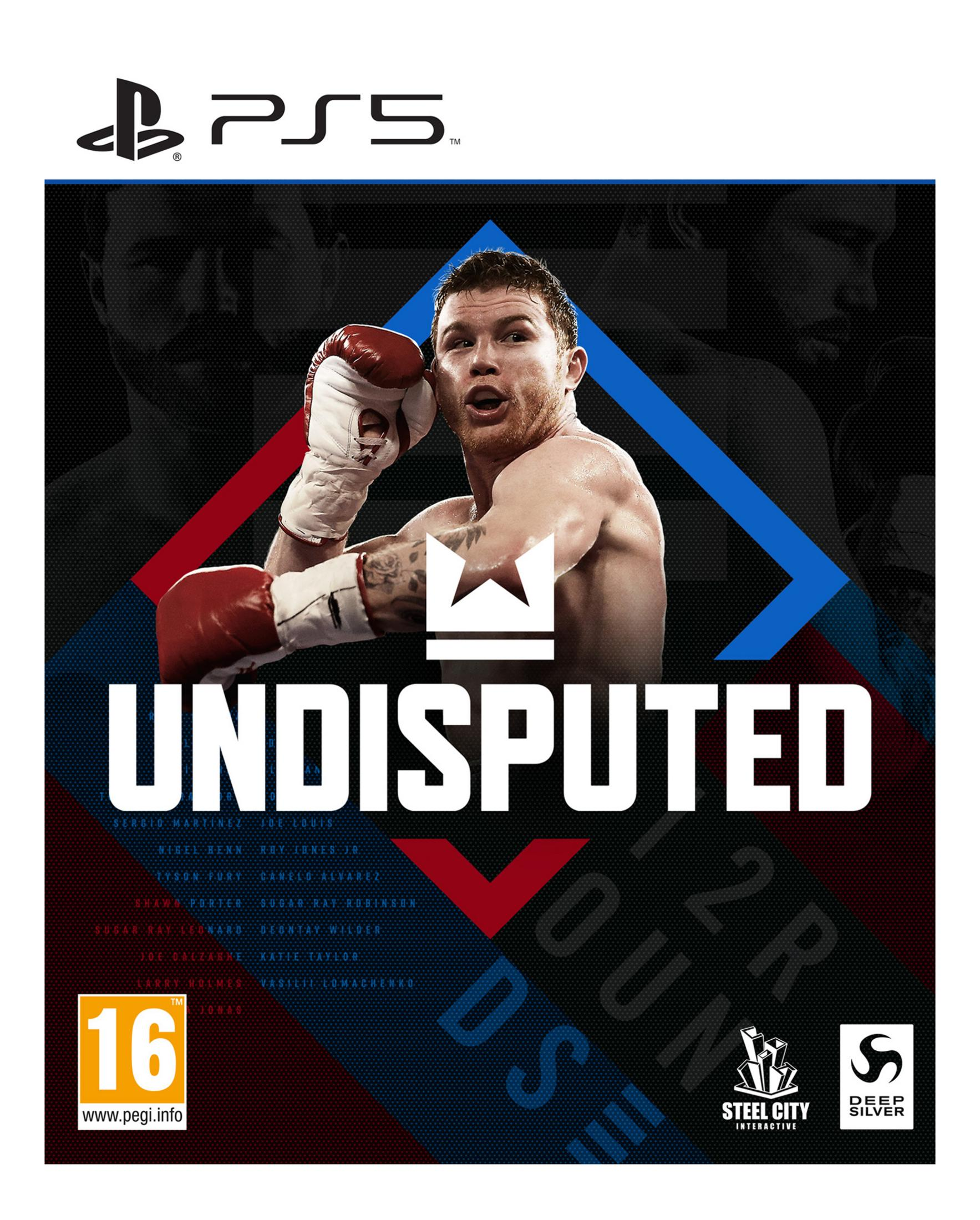 Copertina gioco di pugilato con Canelo Alvarez, logo PS5 e titolo Undisputed.