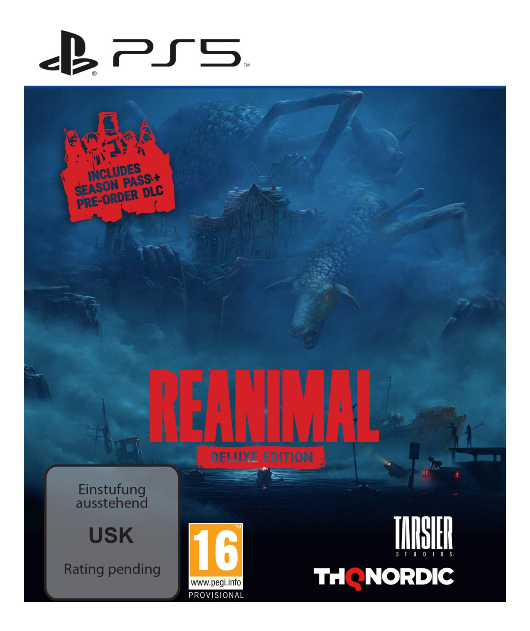 Copertina gioco PS5 con mostro, casa, barca e testo.