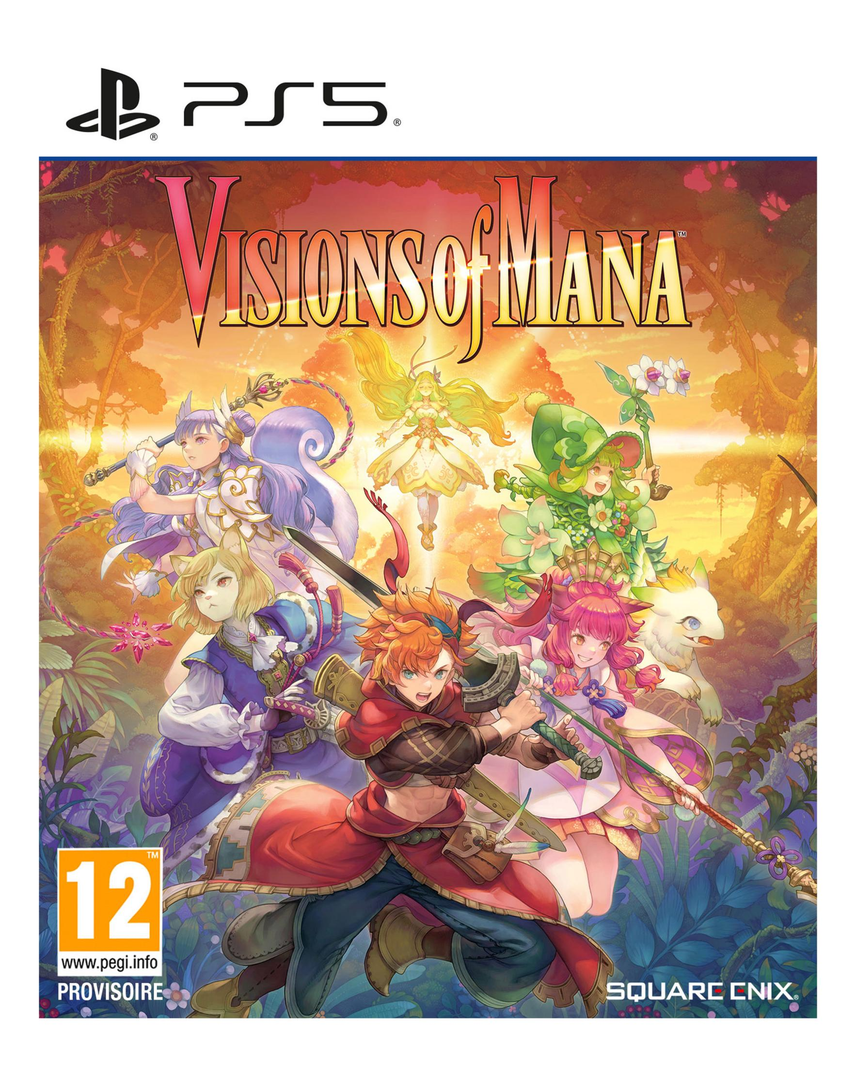 Copertina gioco PS5 con personaggi anime in paesaggio fantasy. PEGI 12.