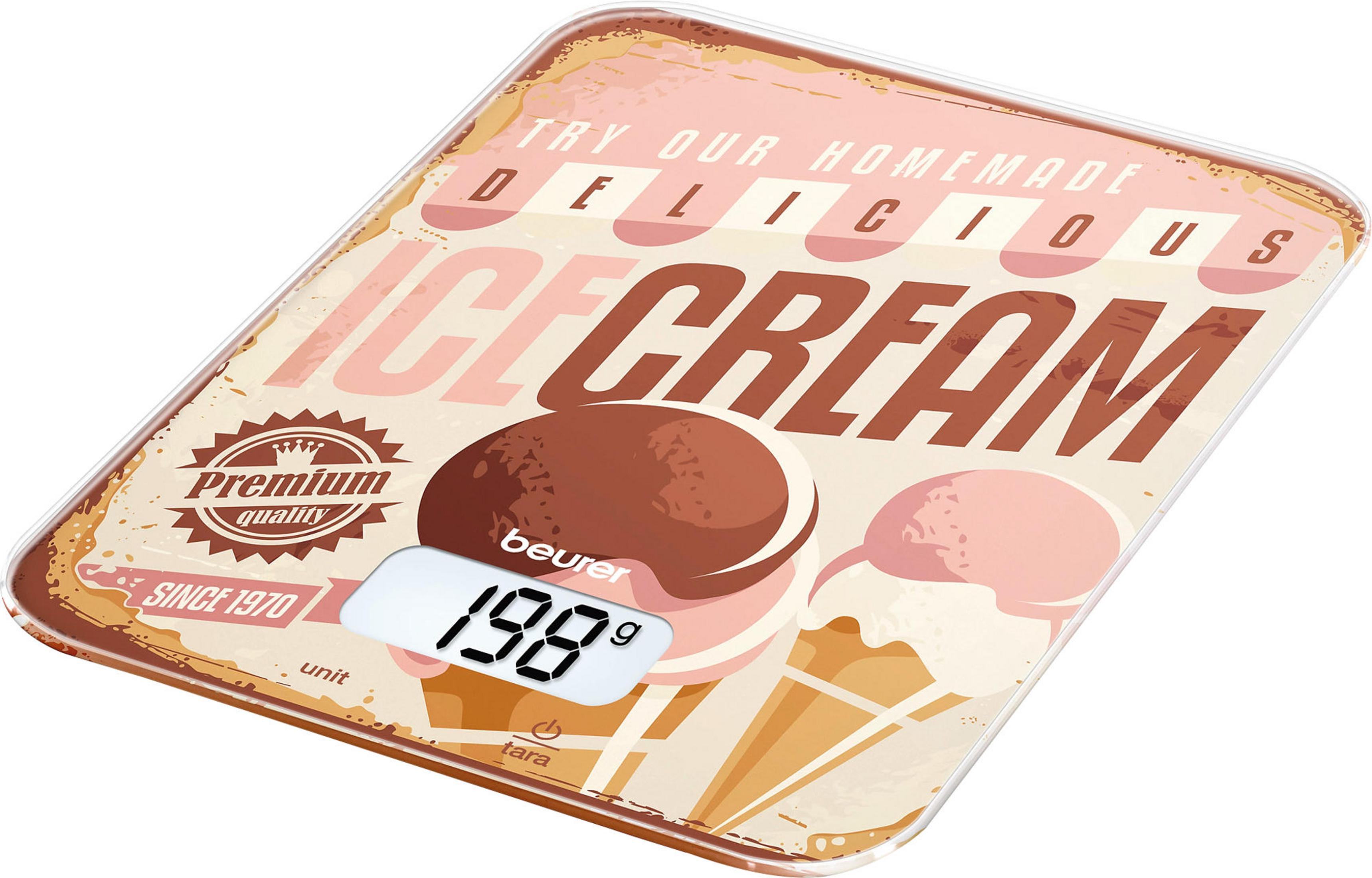 Una bilancia da cucina digitale con design gelato, mostra 198g.
