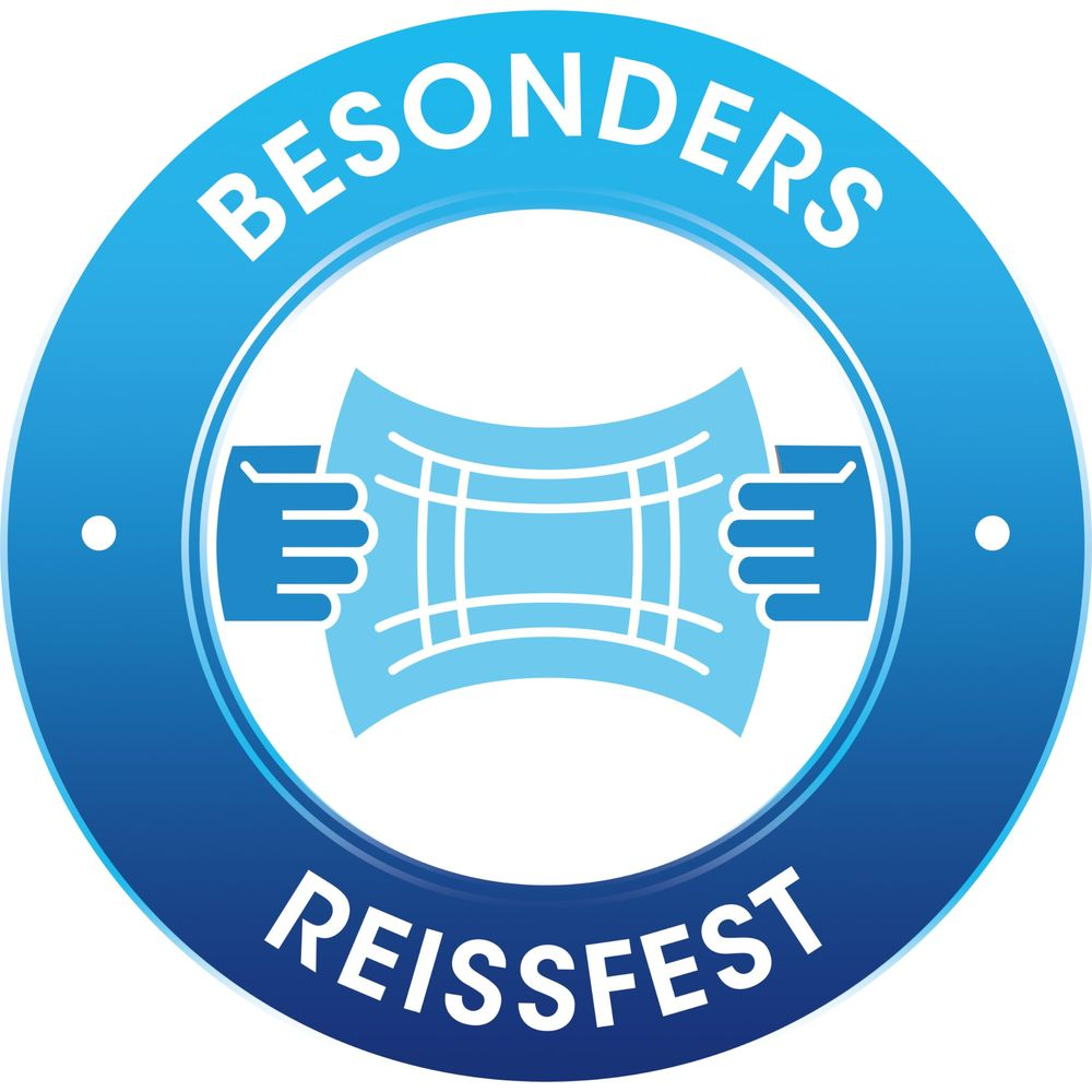 Blaues Logo mit Händen, die ein Gitterpapier halten. Text: Besonders Reissfest.