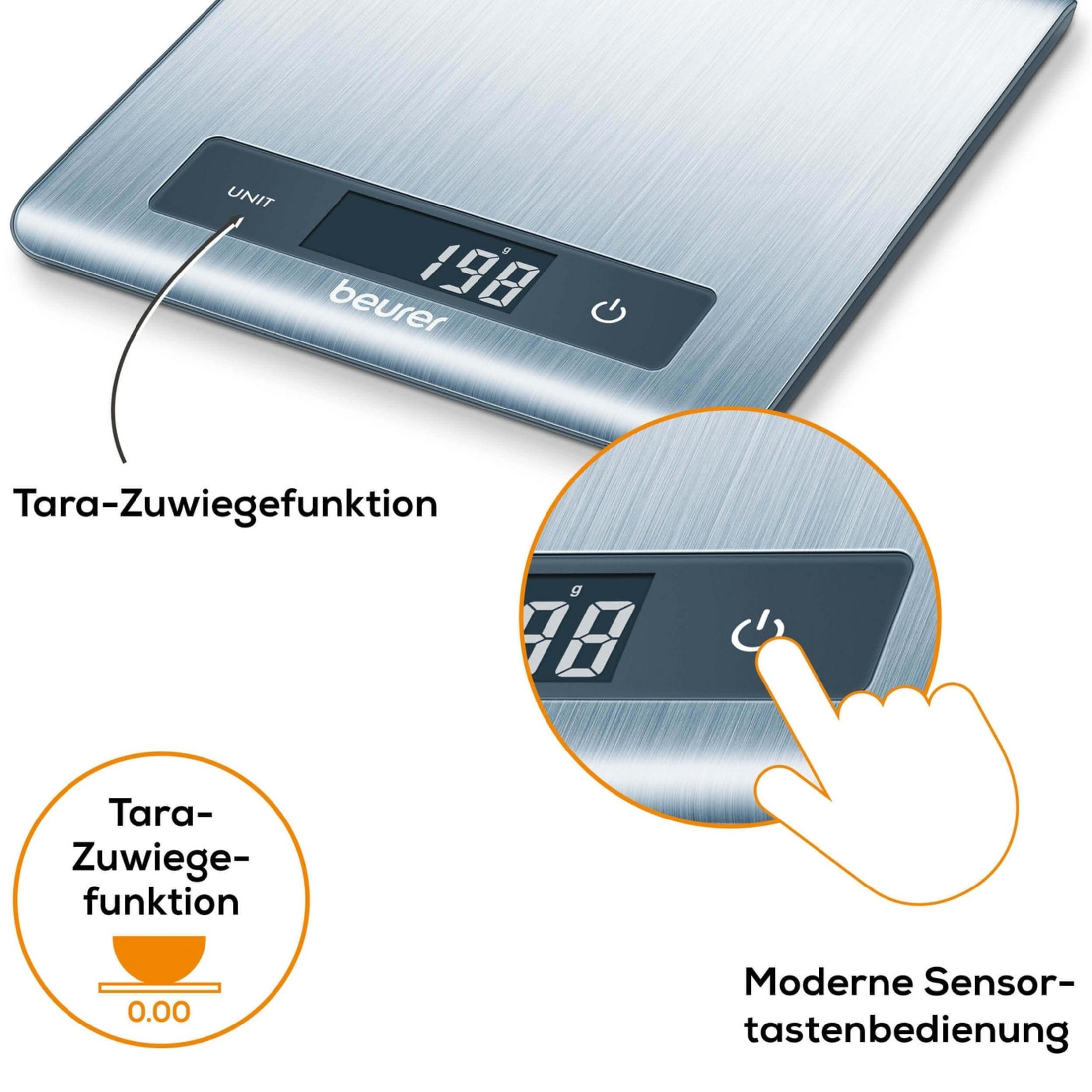 Bilancia da cucina digitale con comandi a sensore e funzione tara.