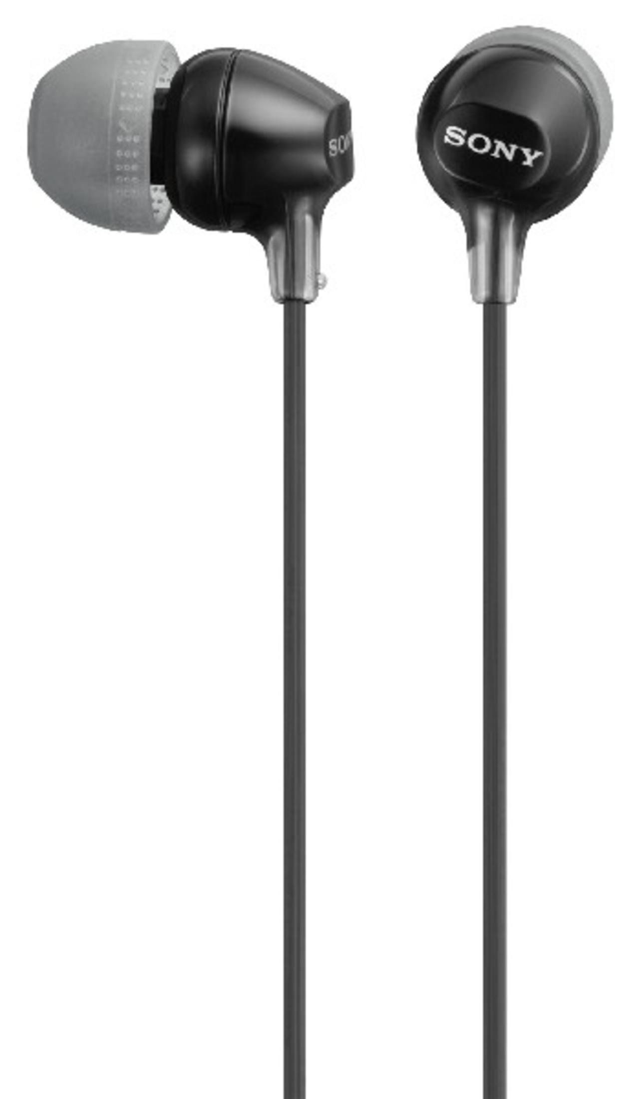 Zwarte Sony oordopjes met grijze oordop en koord.