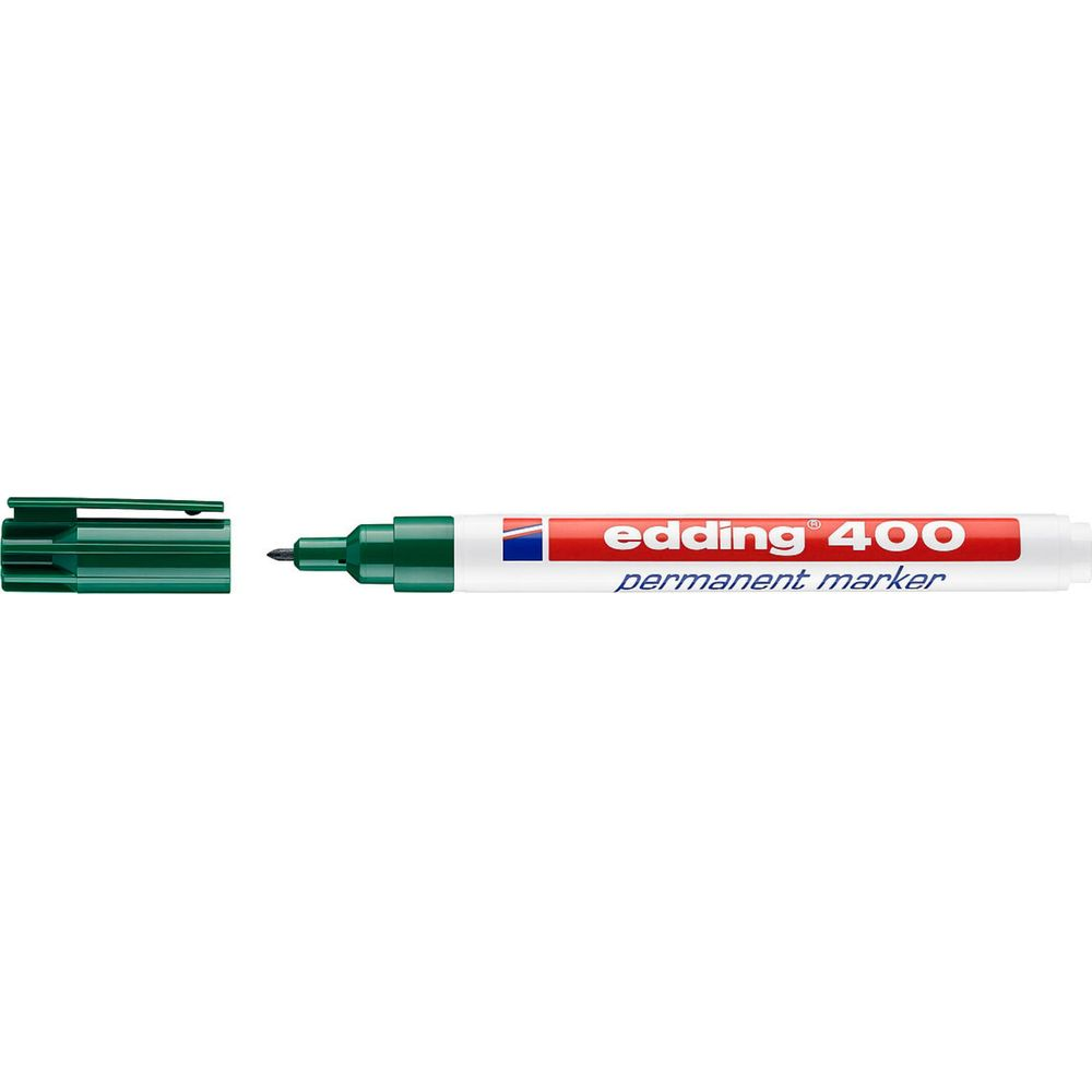 Ein grüner Edding 400 Permanent Marker mit abgezogenem Deckel.