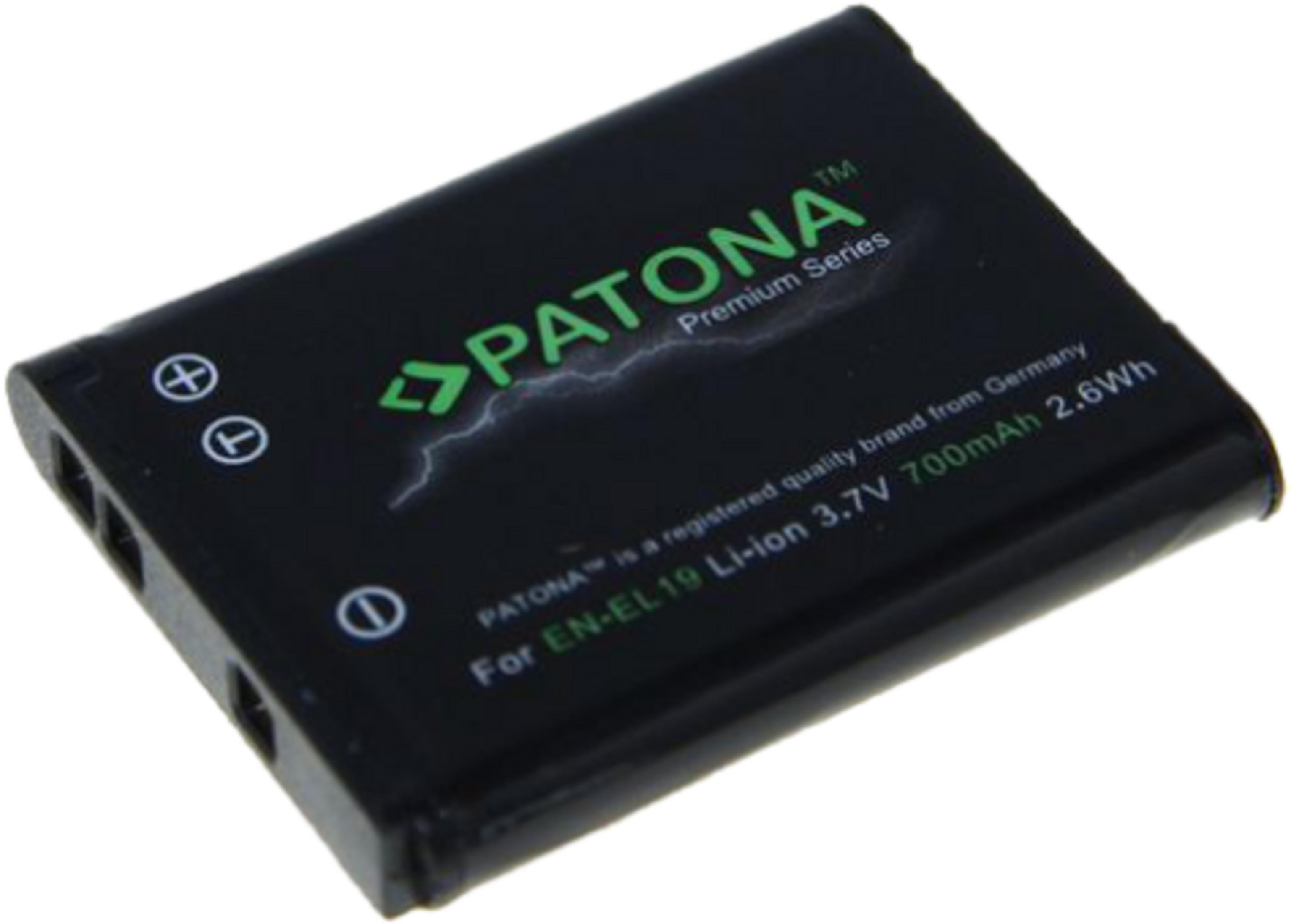 Batterie noire avec logo vert PATONA, 3.7V 700mAh, 2.6Wh.