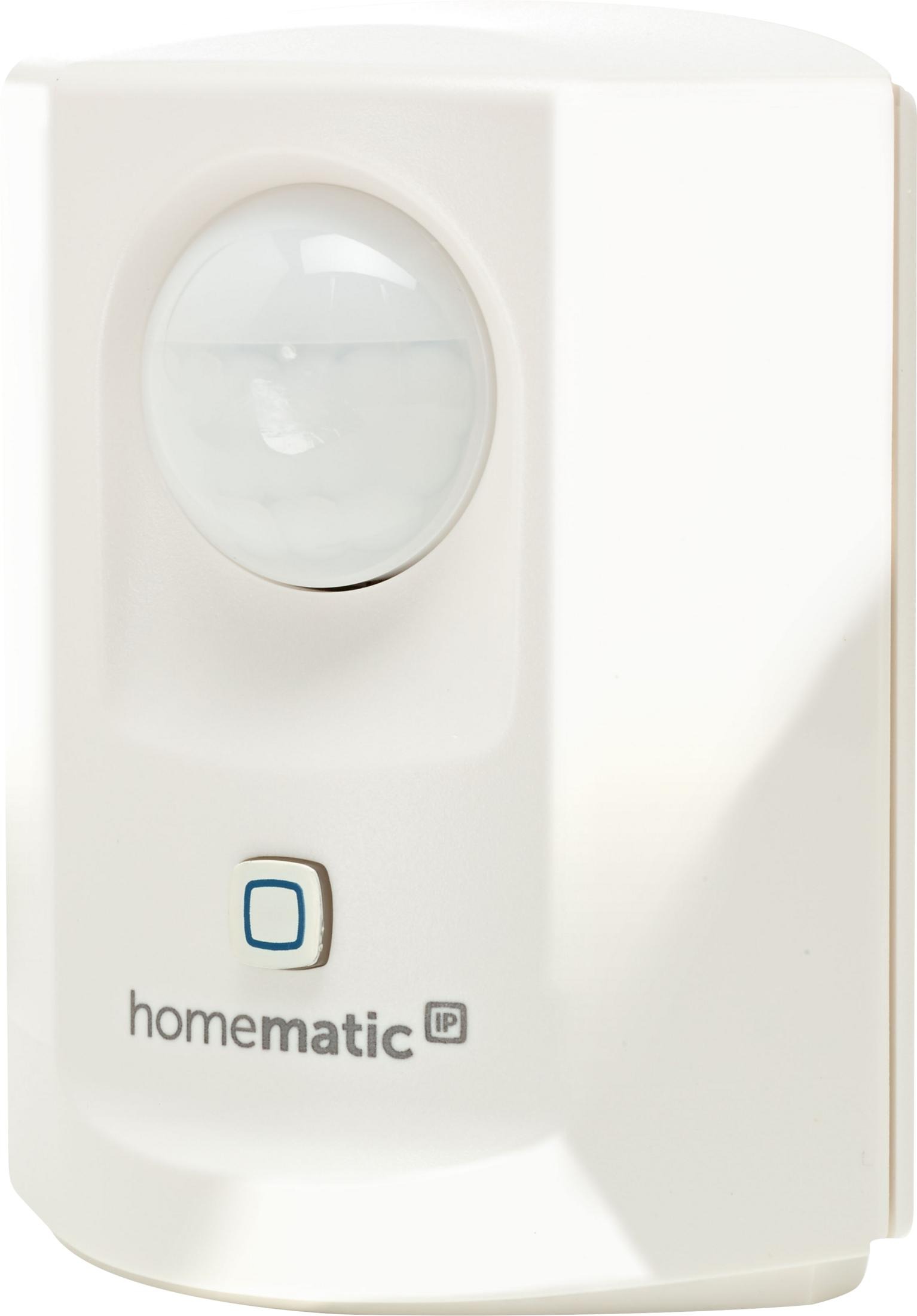 Un rilevatore di movimento bianco con una cupola in alto e il logo Homematic.