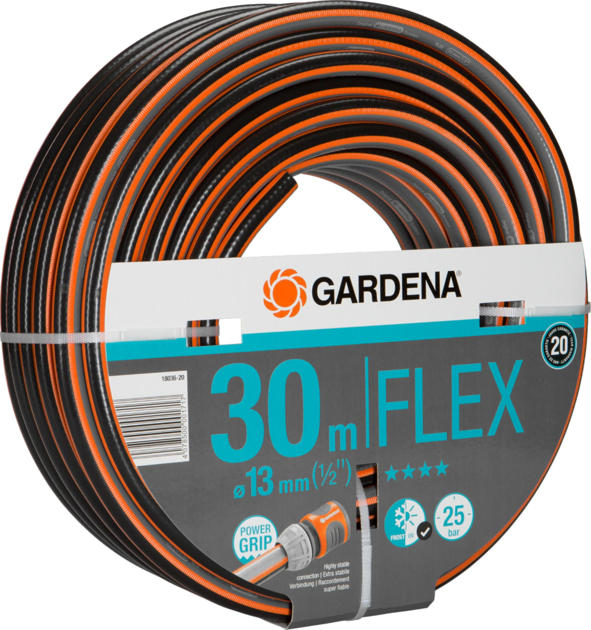 Tubo da giardino GARDENA Flex 30m, diametro 13mm, nero/arancione.