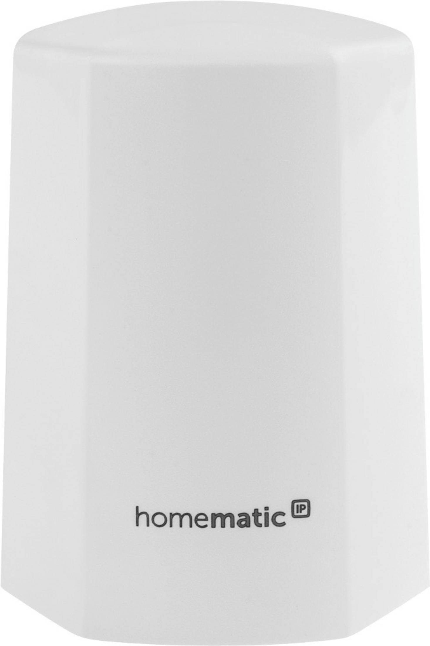 Ein weißes, achteckiges Gehäuse mit dem Homematic IP-Logo.