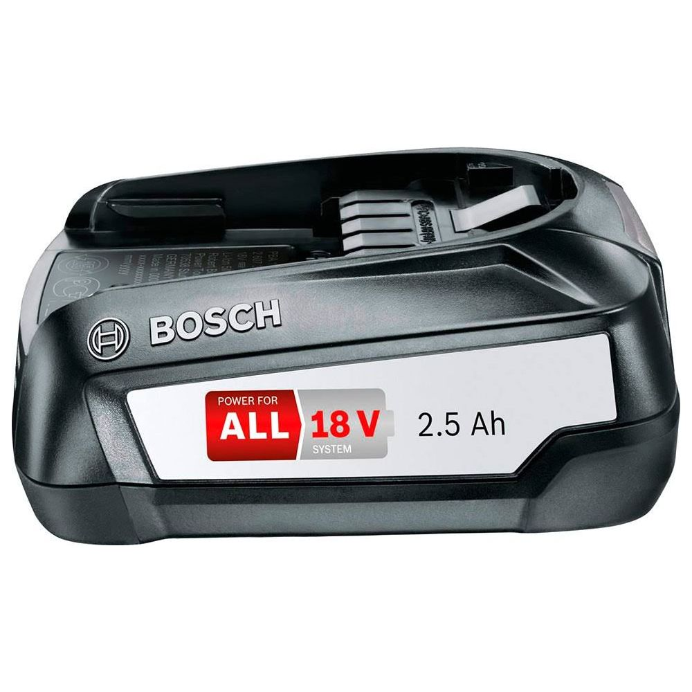 Beyaz etiketli siyah Bosch 18V 2,5 Ah pil.