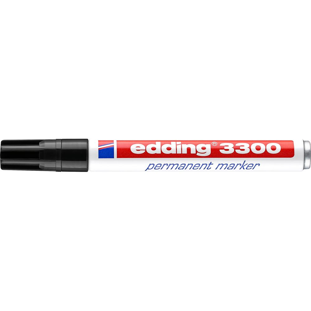 Ein Edding 3300 Permanent Marker mit schwarzer Kappe und rotem Schriftzug.
