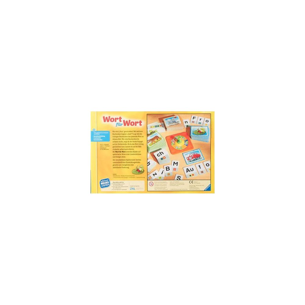 Gioco con lettere e immagini. Mostra tessere di gioco con lettere e motivi.