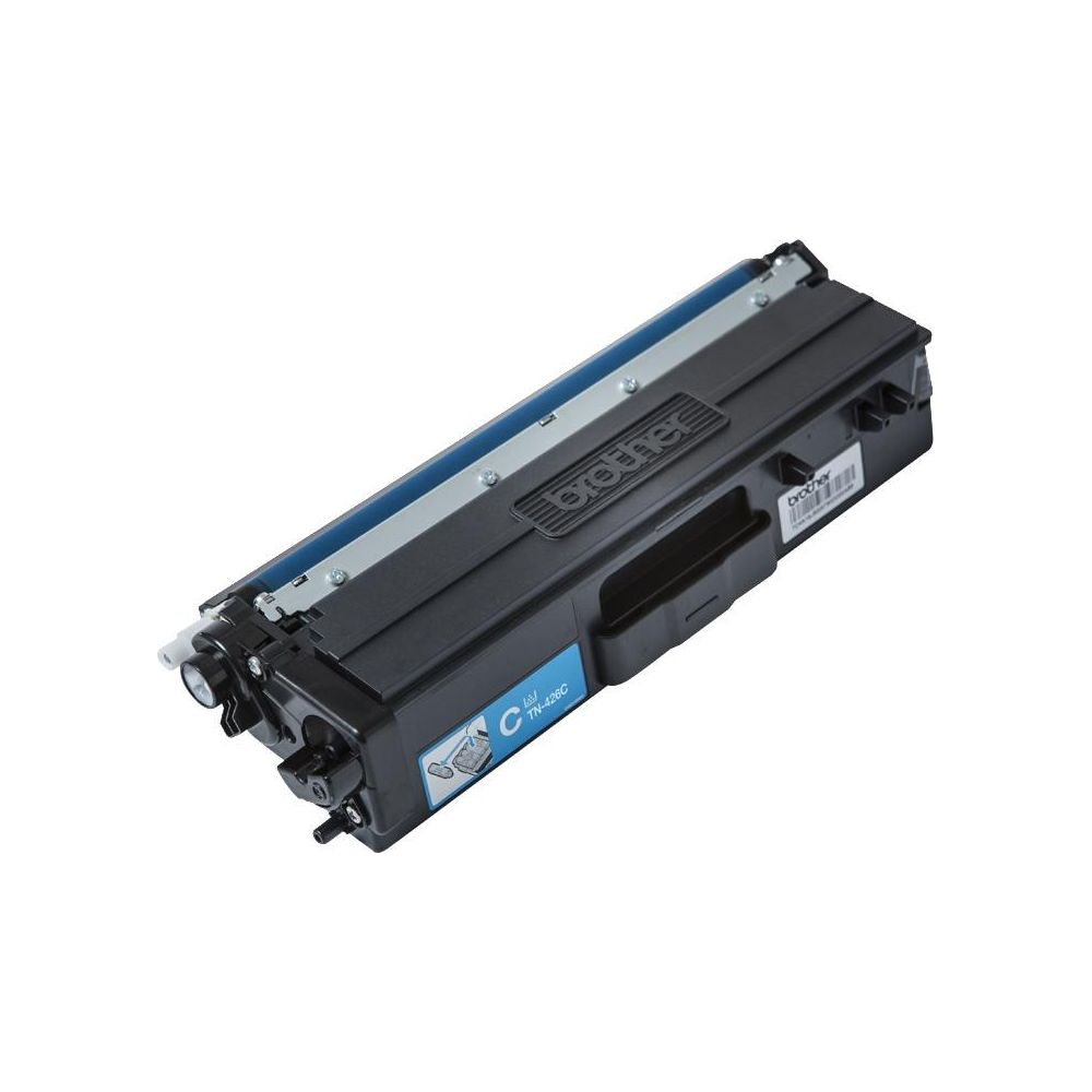 Cartouche de toner noire avec détail bleu et logo Brother.