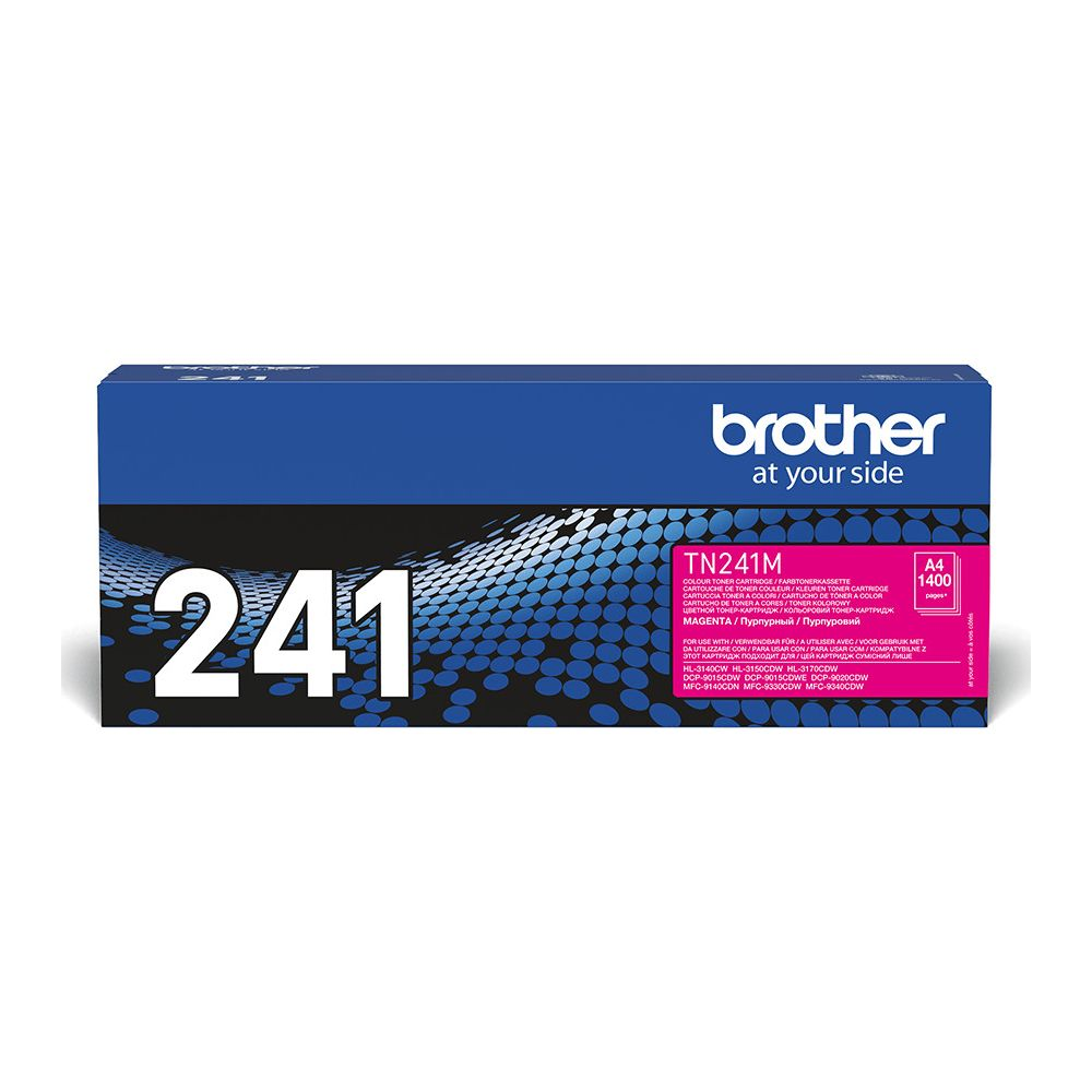 Brother TN241M Magenta toner cartridge box with 241 on front.