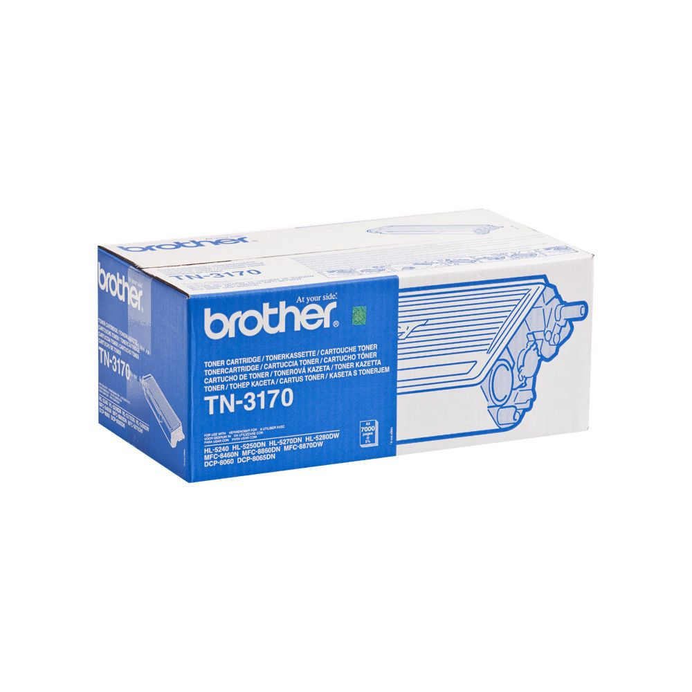Toner Brother TN-3170 w niebiesko-białym opakowaniu z informacjami o produkcie.