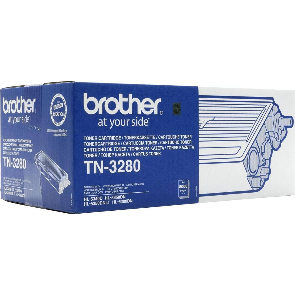 Boîte de toner Brother TN-3280 bleue avec image de cartouche de toner.