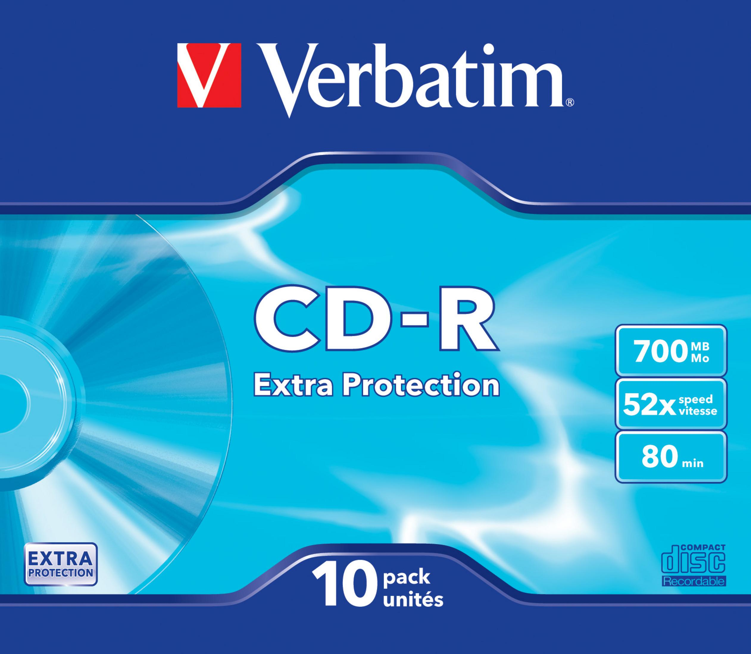 Verbatim CD-R 700MB, 52x prędkość, 80 min, dodatkowa ochrona, opakowanie 10 szt.