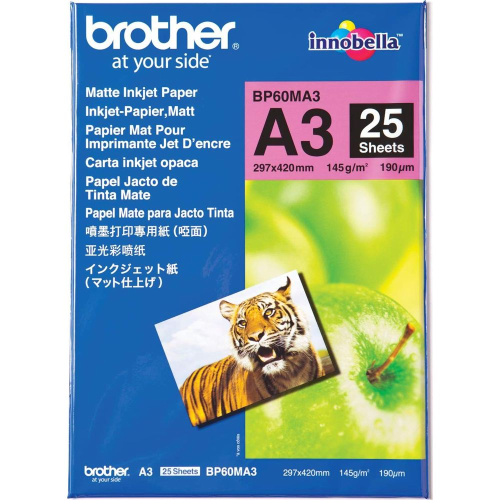 Papier Inkjet Matowy Brother A3 z tygrysem i jabłkiem w tle.