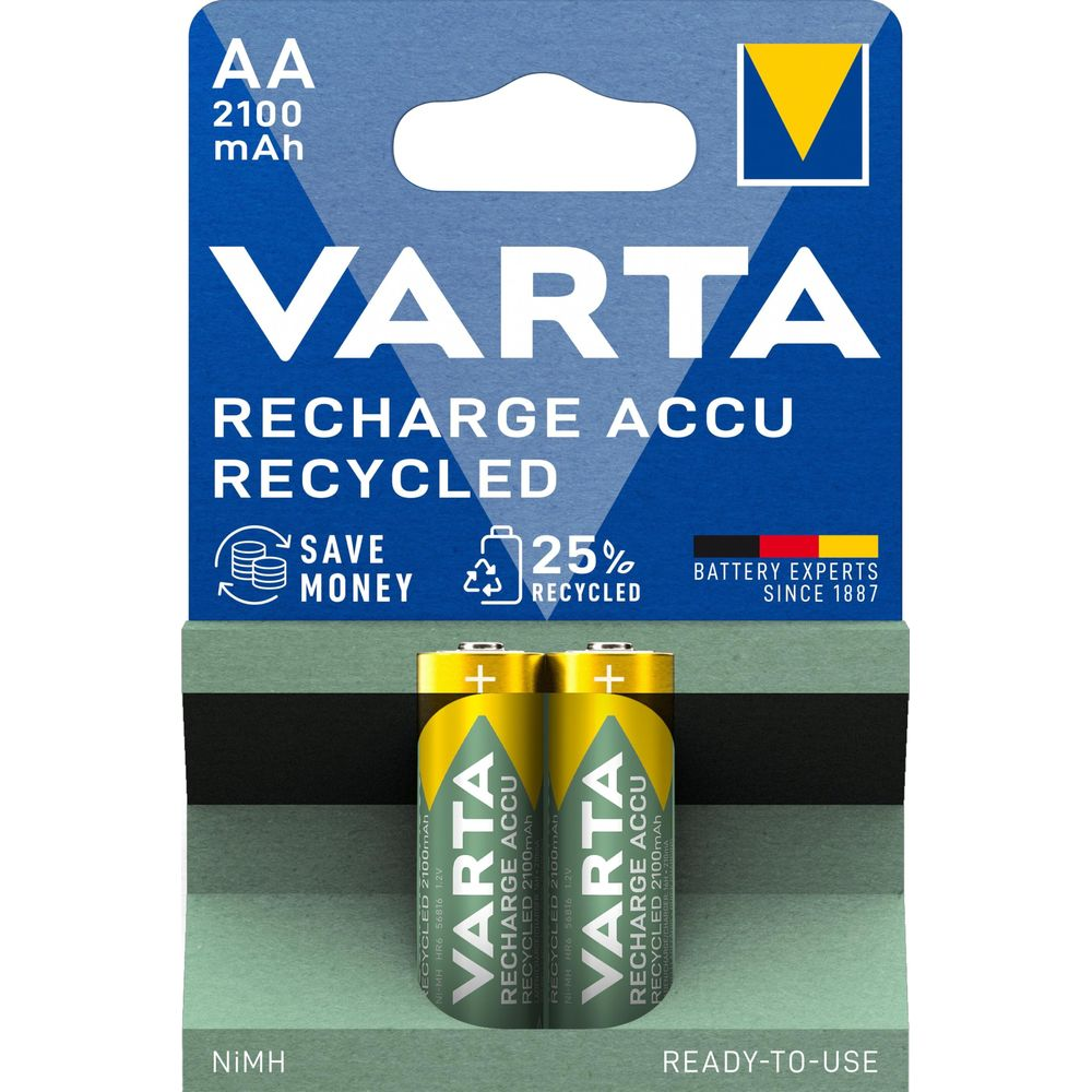 Varta AA Akkus, 2100 mAh, wiederaufladbar, 25% recycelt.