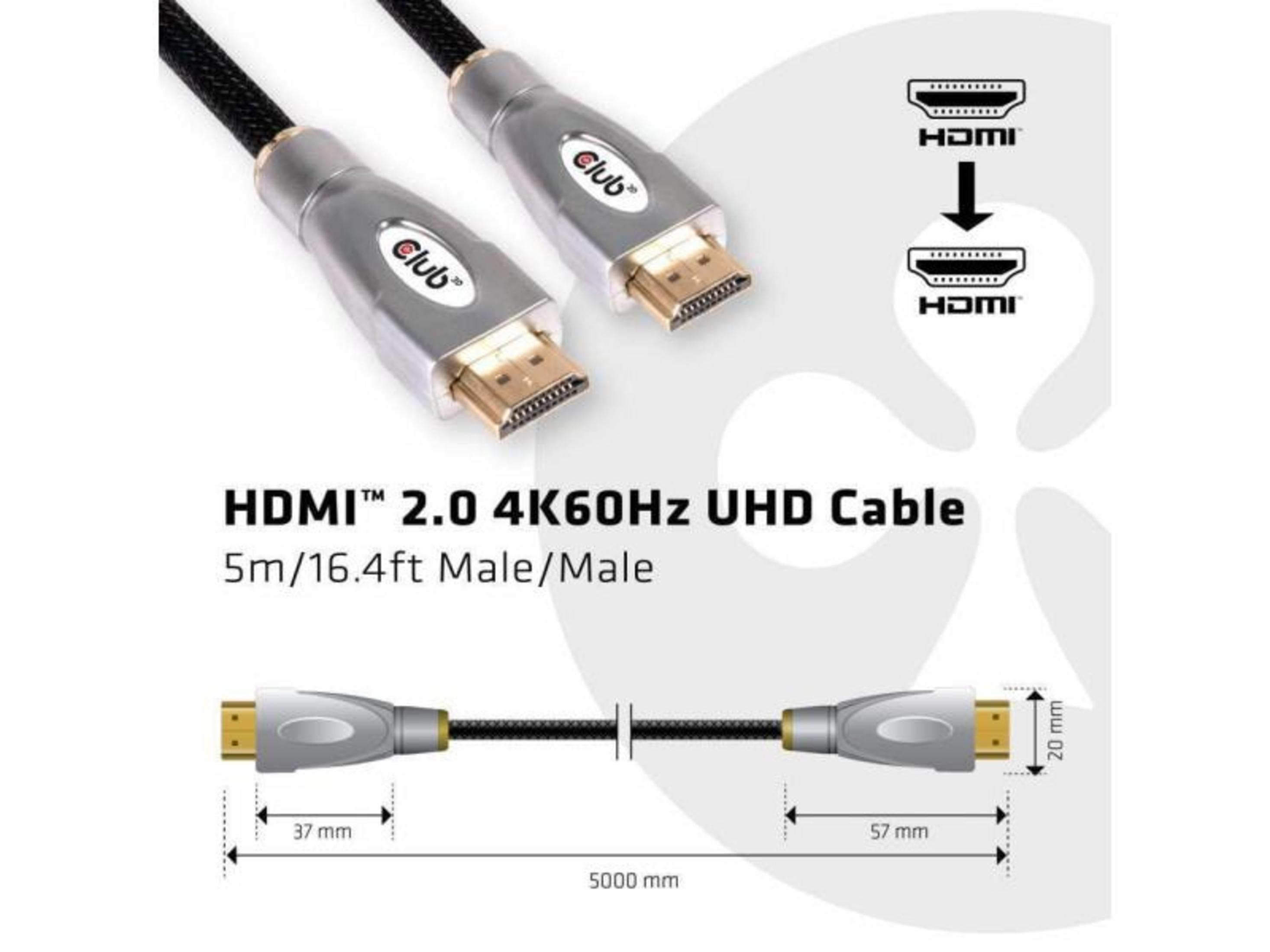 HDMI-Kabel 5m, 4K60Hz UHD, Stecker/Stecker, mit Club-Logo.