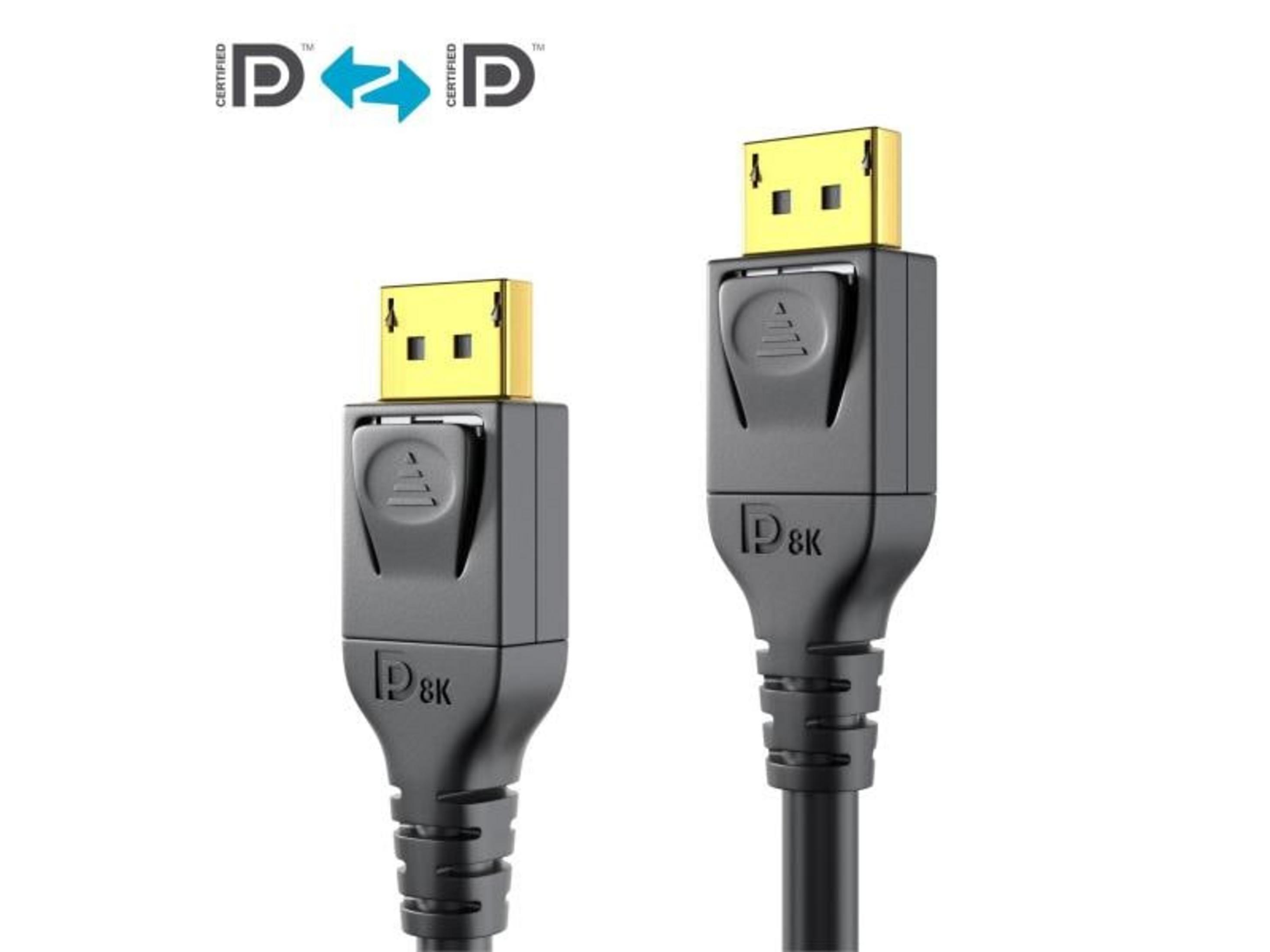 Due cavi DisplayPort neri con connettori dorati, uno con "8K".