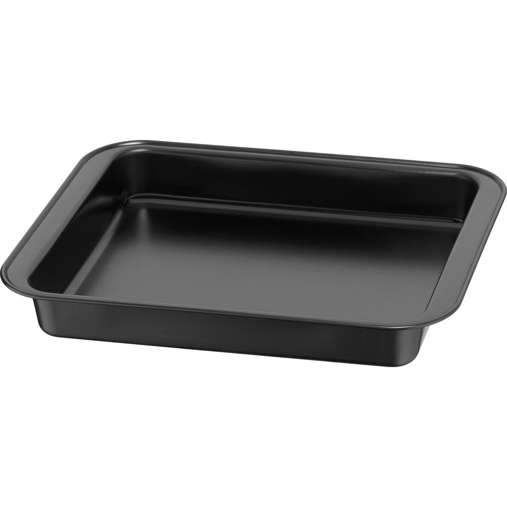 Un plat de cuisson rectangulaire noir aux coins arrondis.