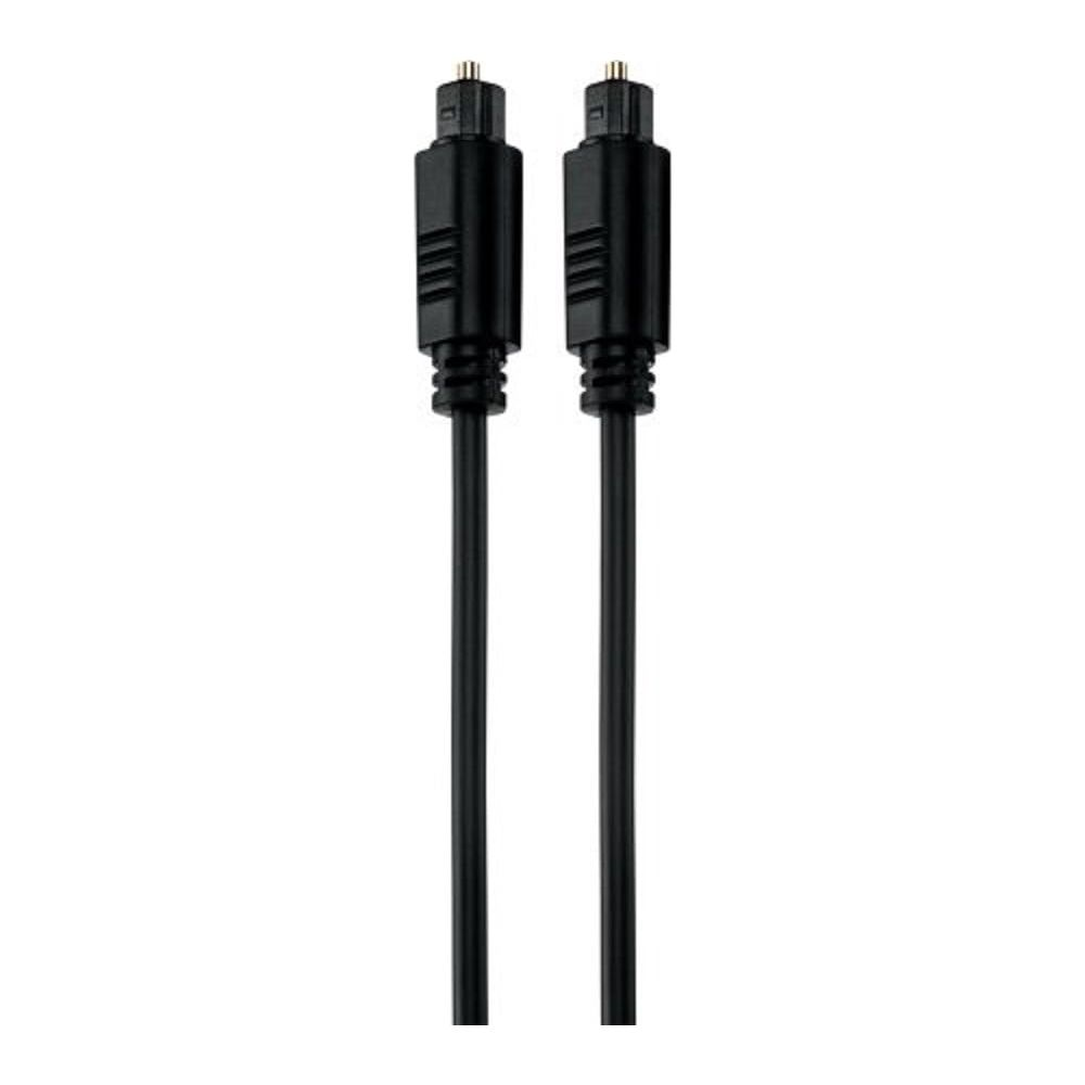 Zwei schwarze optische Audiokabel mit Stecker.