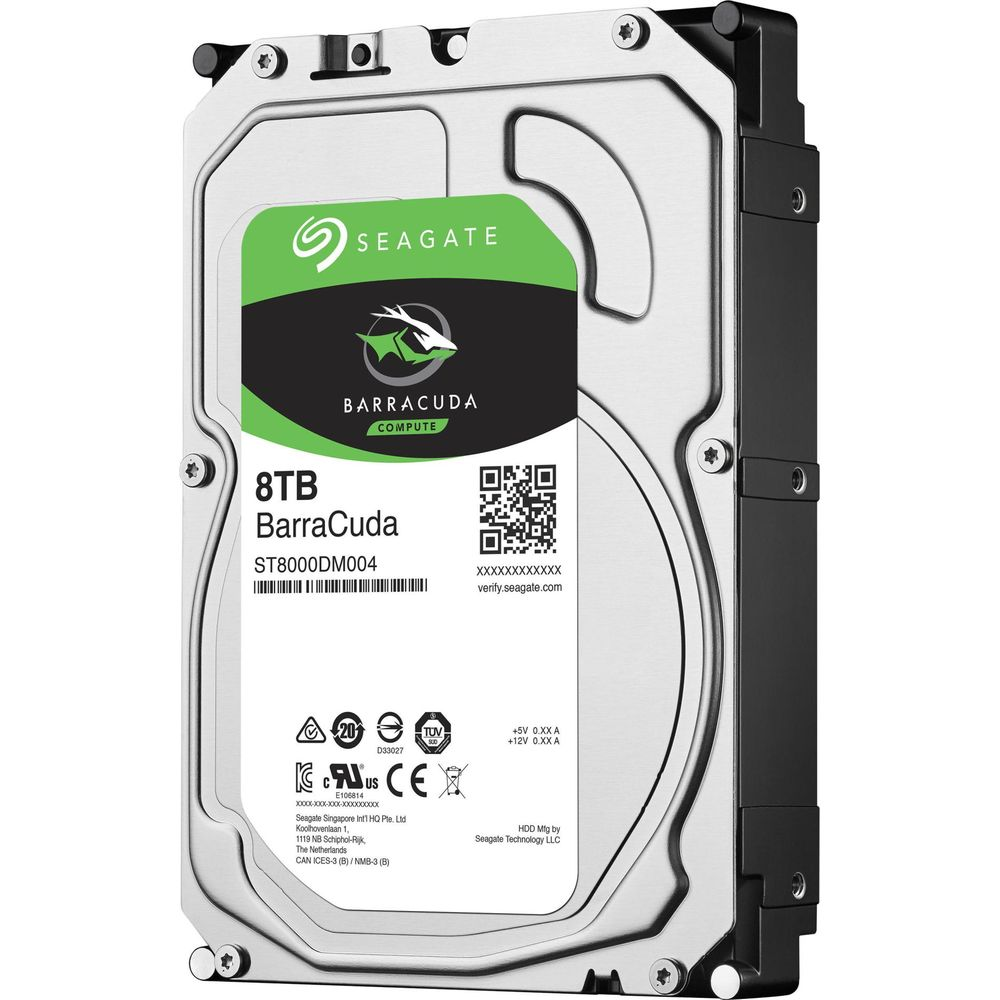 Srebrny dysk twardy Seagate Barracuda 8TB z zielonym logo.