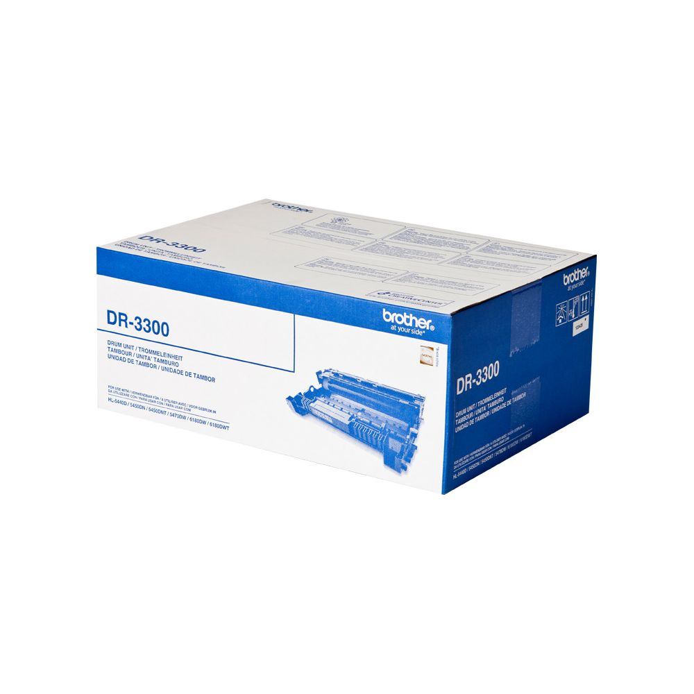 Blauer Brother DR-3300 Trommeleinheit Karton mit Bild der Trommel.