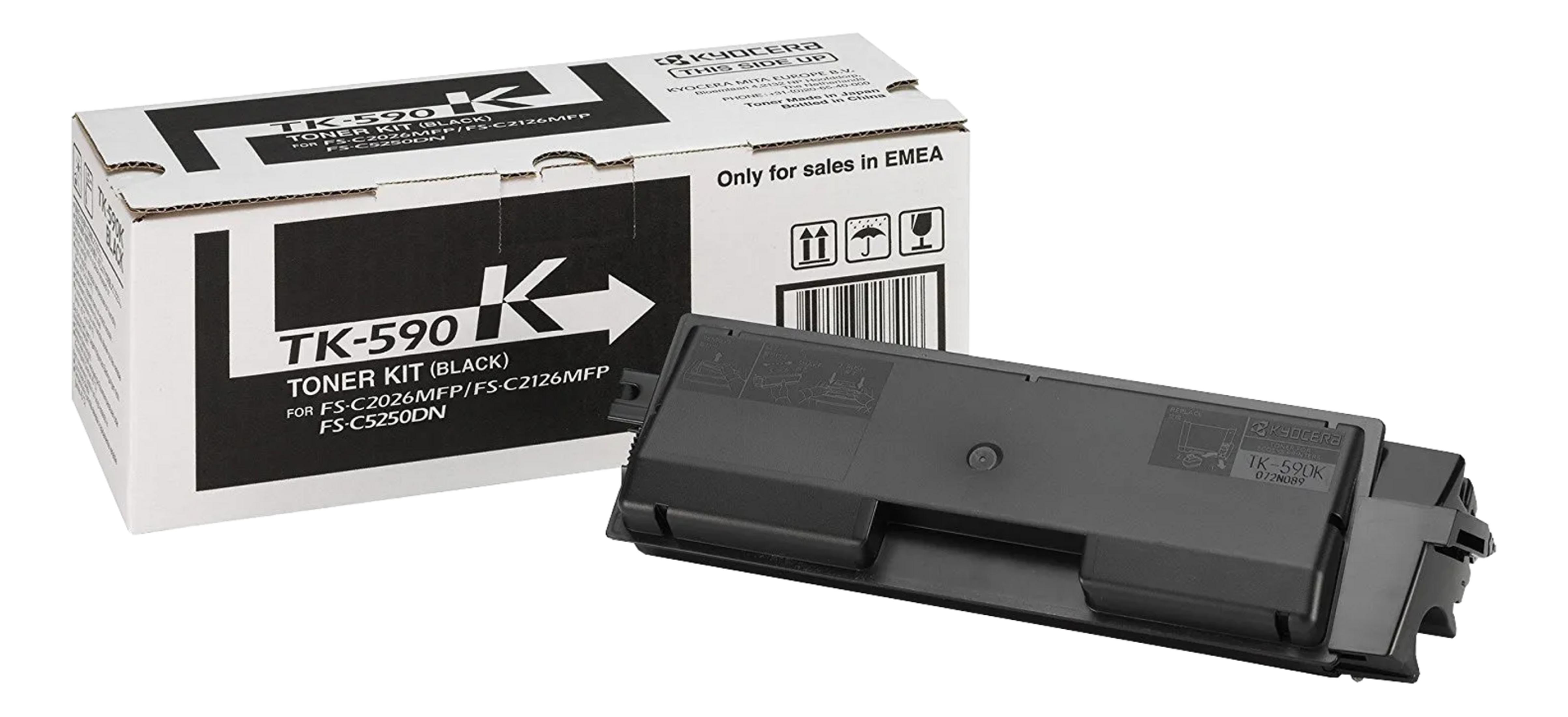 Toner noir Kyocera TK-590 avec boîte et cartouche individuelle.