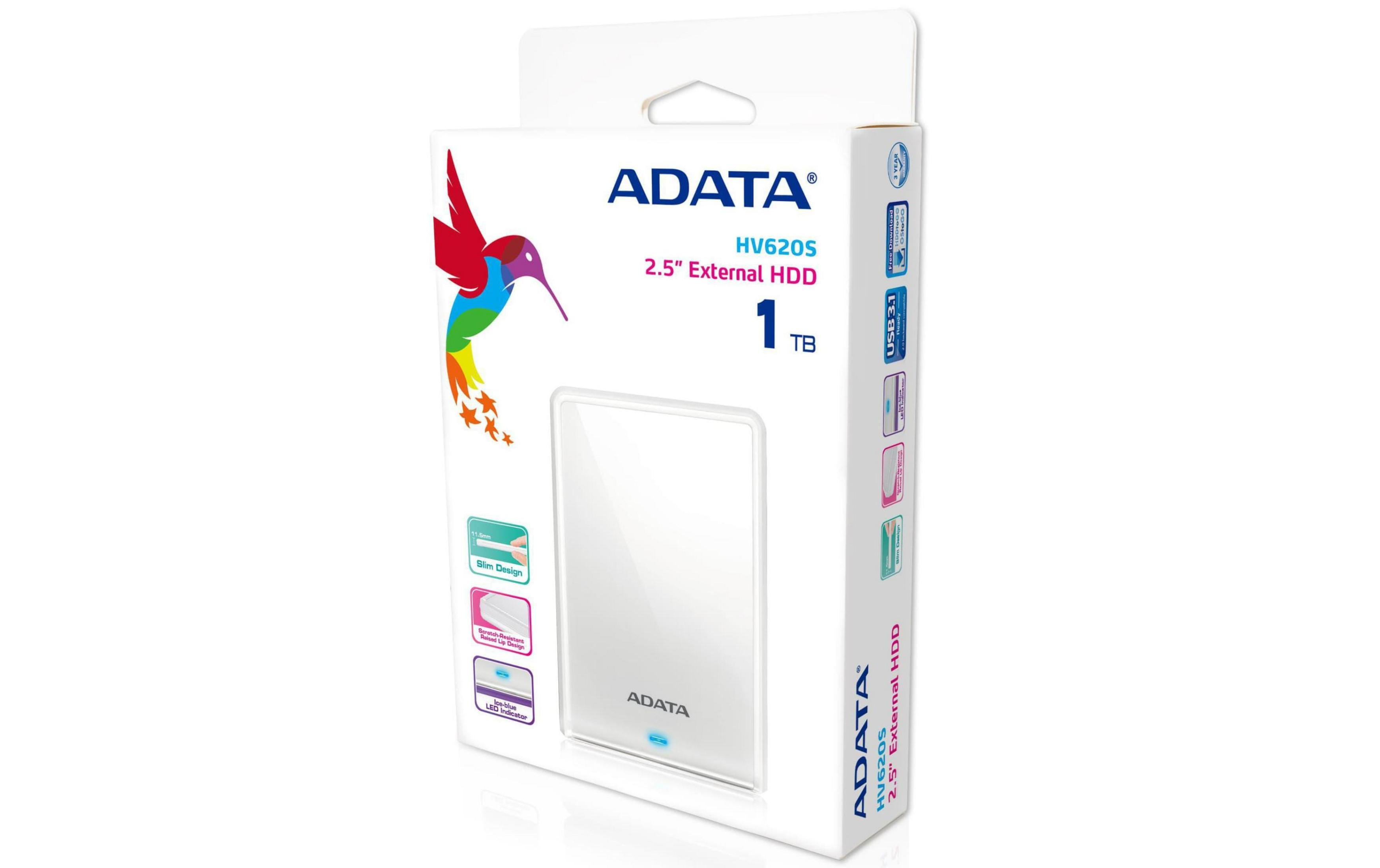 Disque dur externe ADATA HV620S 2,5", 1 To, avec logo colibri, USB 3.1
