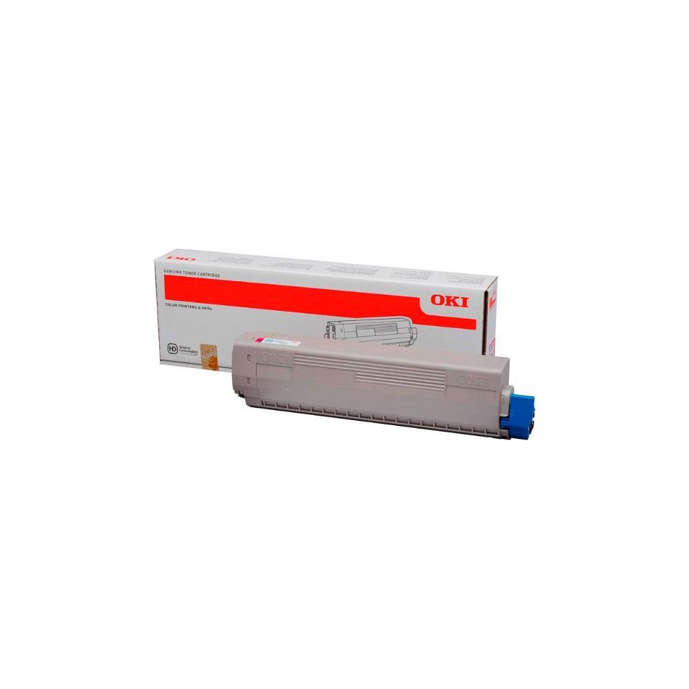 Grijze OKI toner cartridge doos met blauwe dop.