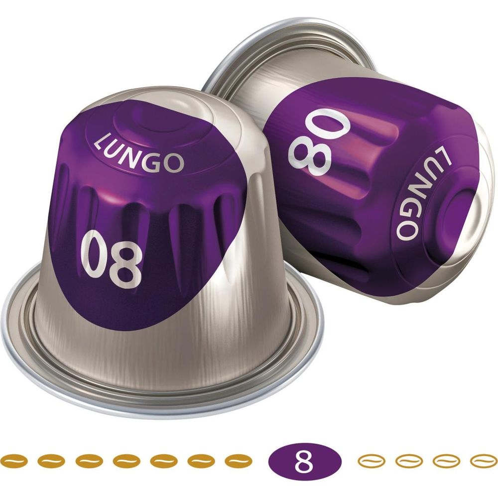 Due capsule d'argento con etichette viola marcate "LUNGO 08".
