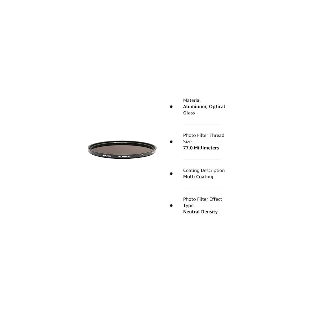 Un filtre gris HoyaDensité Neutre avec un filetage de 77 mm.
